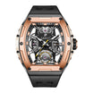 Chunky Rose Gold and Black Skeleton Automatic Men’s sport wrist watch, skeleton style case with visible watch mechanism