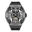 Chunky Black Skeleton Automatic Men’s sport wrist watch, skeleton style case with visible watch mechanism, square watch face