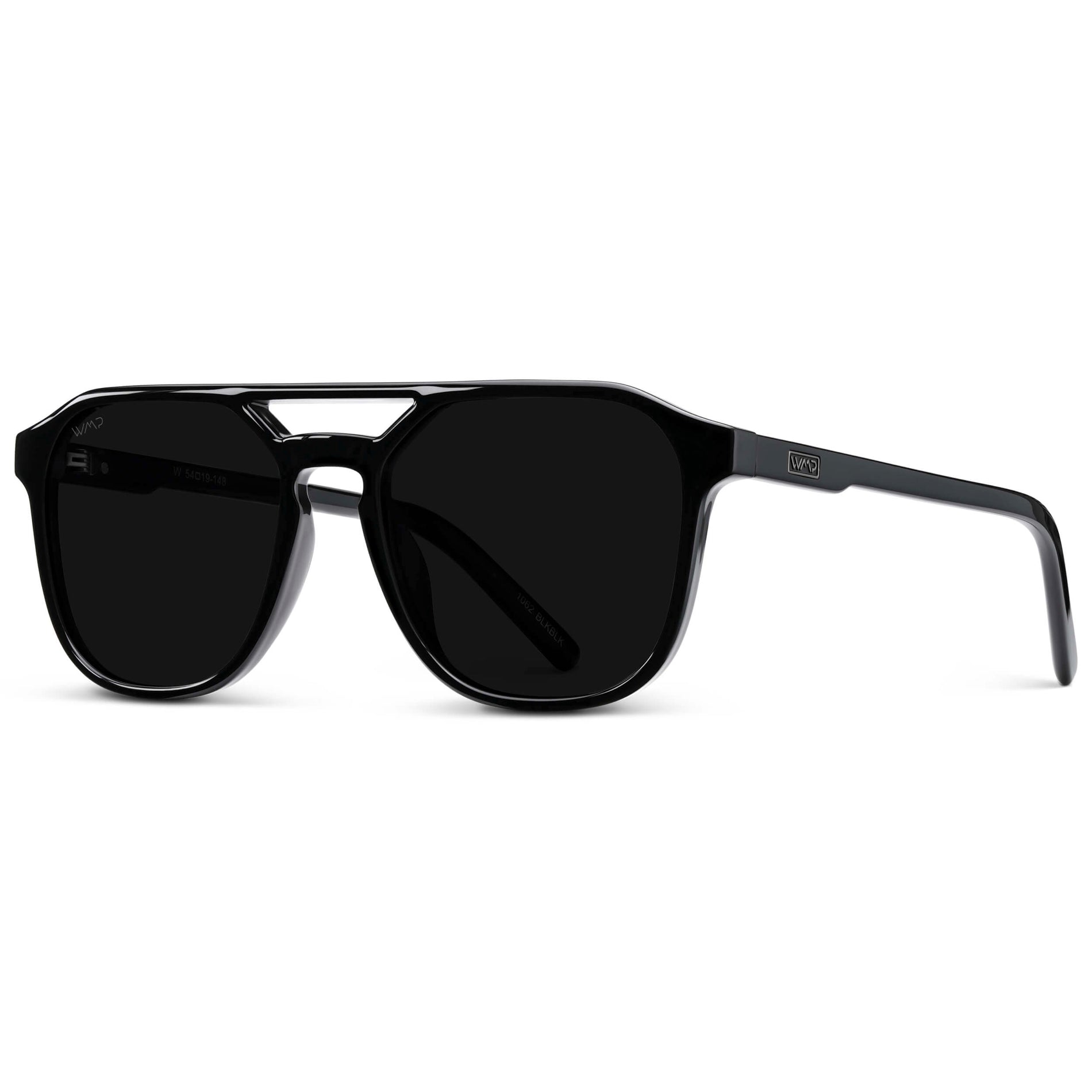HUNTER Men's Double Bridge Aviator Sunglasses in Triple Black by WMP Eyewear - PUNCH Watch & Eyewear - WMP Eyewear