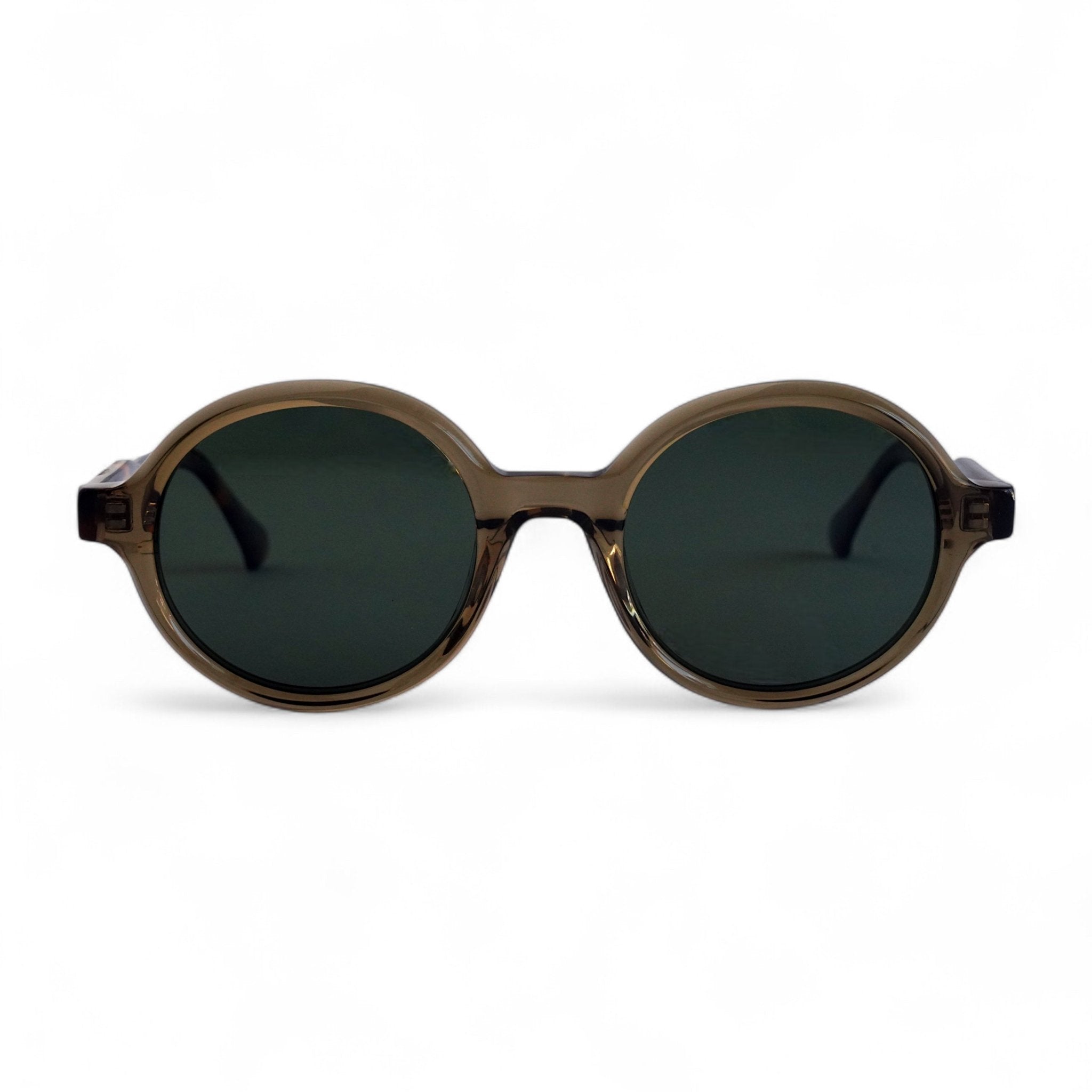 KIVA Fully Rounded Green Sunglasses, Tortoise Arms, Green Lens by TrueVivid - PUNCH Watch & Eyewear - TRUEVIVID