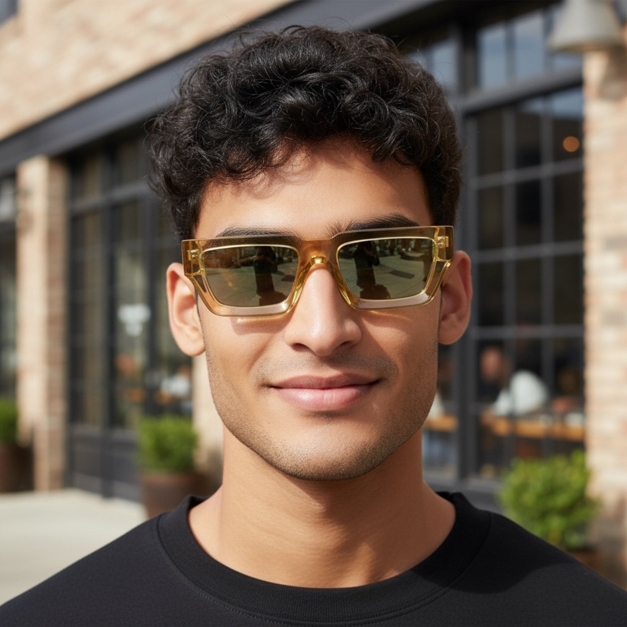 KLINT Bold Geometric Sunglasses, Champagne Light Green Lens by TrueVivid Eyewear - PUNCH Watch & Eyewear - TRUEVIVID