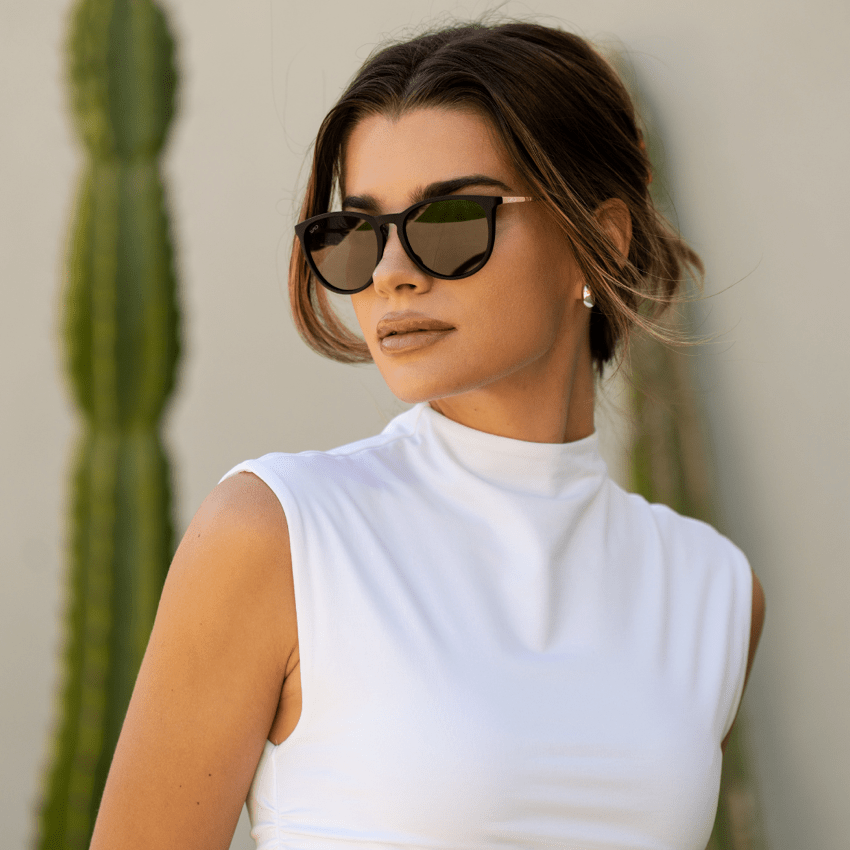 DREW Round Polarized Women's Sunglasses in Black/Gold by WMP Eyewear - PUNCH Watch & Eyewear - WMP Eyewear