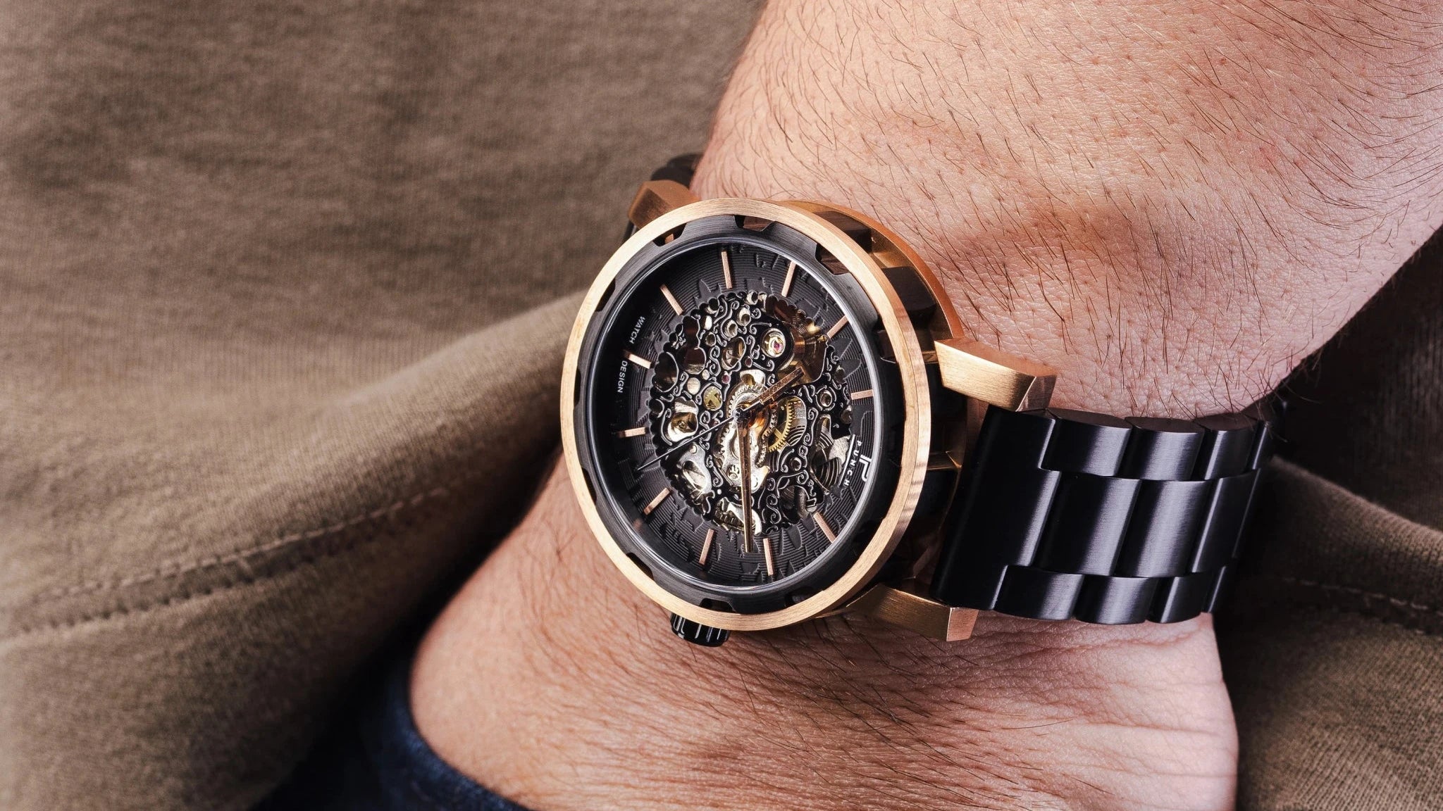 Mens Rose Gold Automatic Watch - Black Stainless Steel Strap l PUNCH - PUNCH Watch & Eyewear - Punch Watch Design