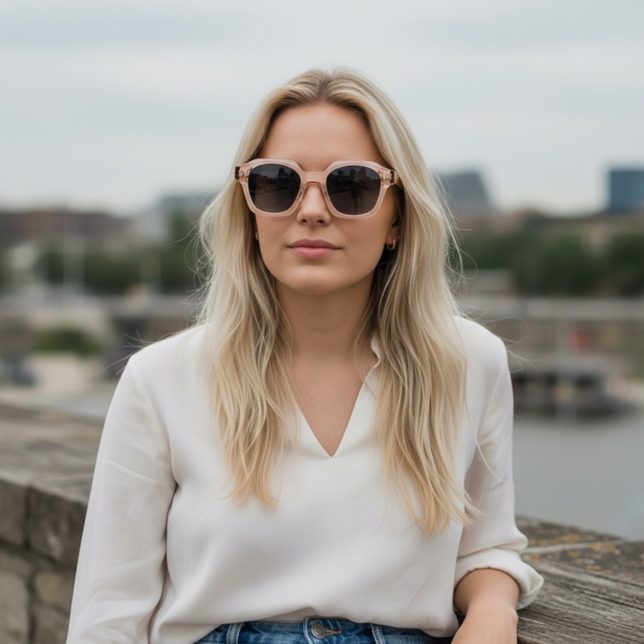 THEO Geometric Polarised Sunglasses, Unisex, Beige Crystal by TrueVivid - PUNCH Watch & Eyewear - TRUEVIVID