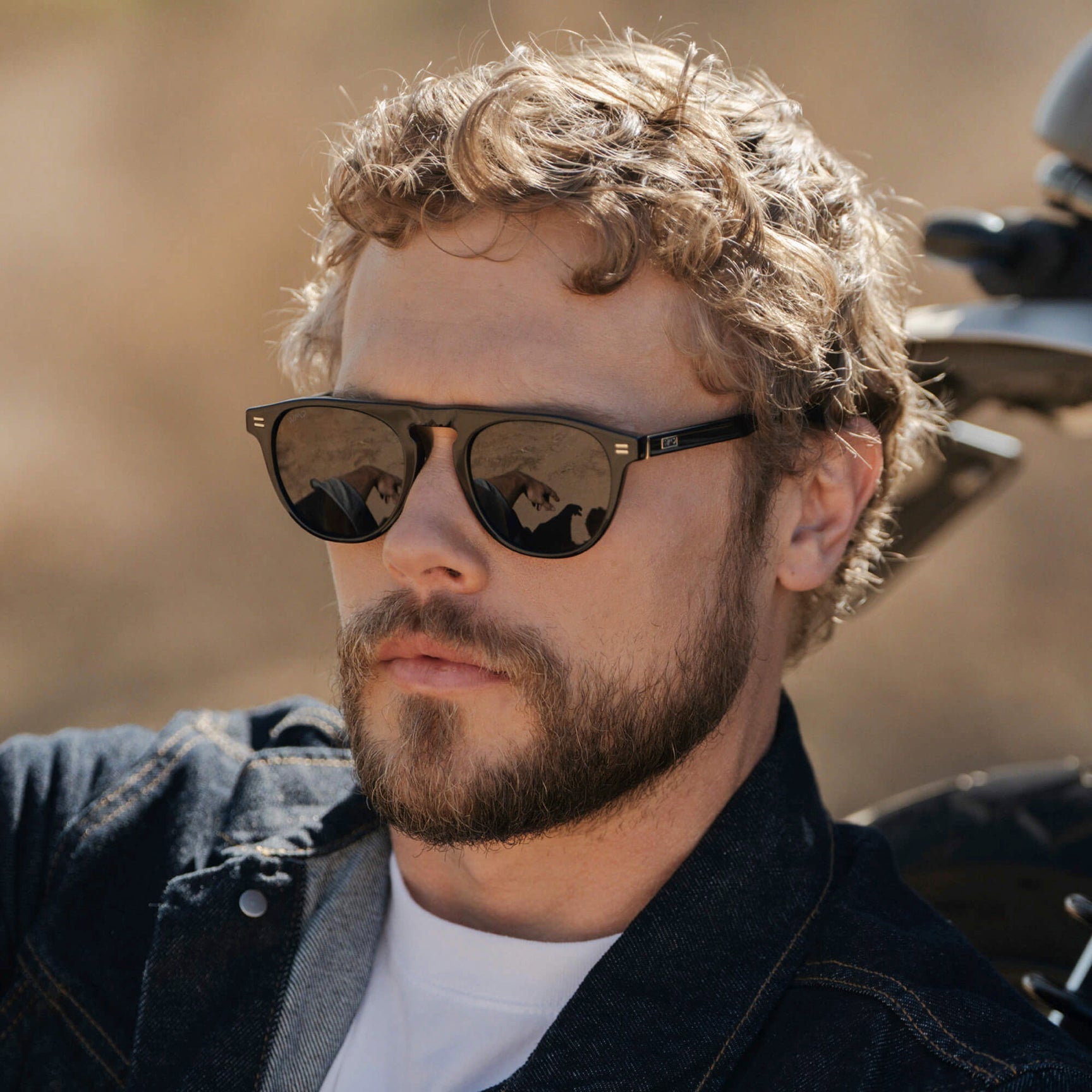Model wearing WMP Eyewear Axel Sunglasses