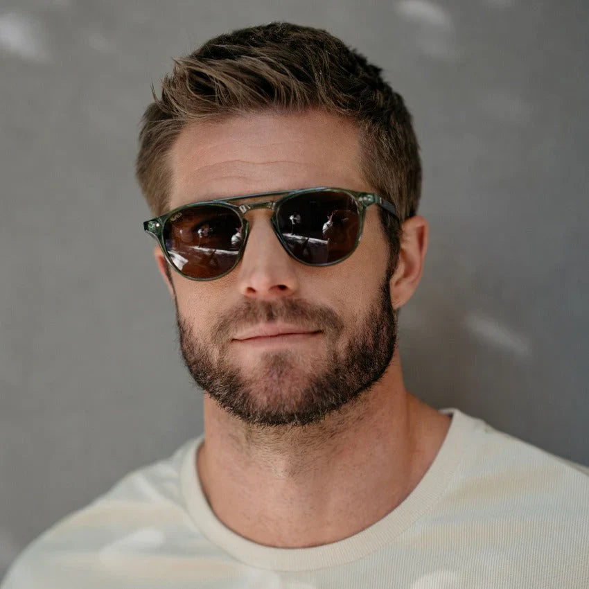 Man wearing Wear Me Pro Green Easton Polarised Sunglasses