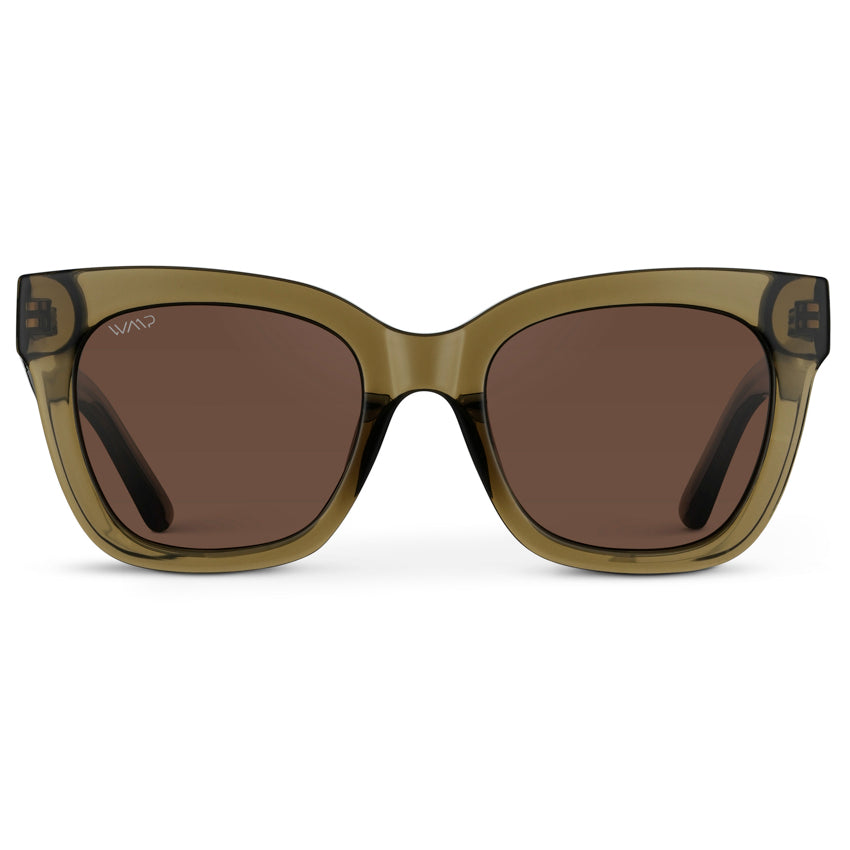 STORMI Cat Eye Women's Sunglasses in Khaki Crystal Green by WMP Eyewear - Punch Watch Design 