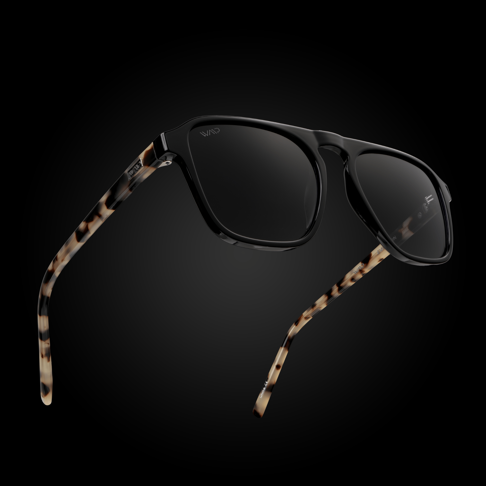 EMERSON Unisex Square Aviator Sunglasses in Black Beige Tort by WMP Eyewear - PUNCH Watch & Eyewear - WMP Eyewear