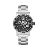 Mens Black Automatic Watch - Silver Stainless Steel Strap l PUNCH