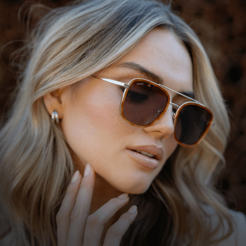 GIA Women's Square Oversized Aviator Sunglasses in Sunset Tortoise by WMP Eyewear - PUNCH Watch & Eyewear - WMP Eyewear