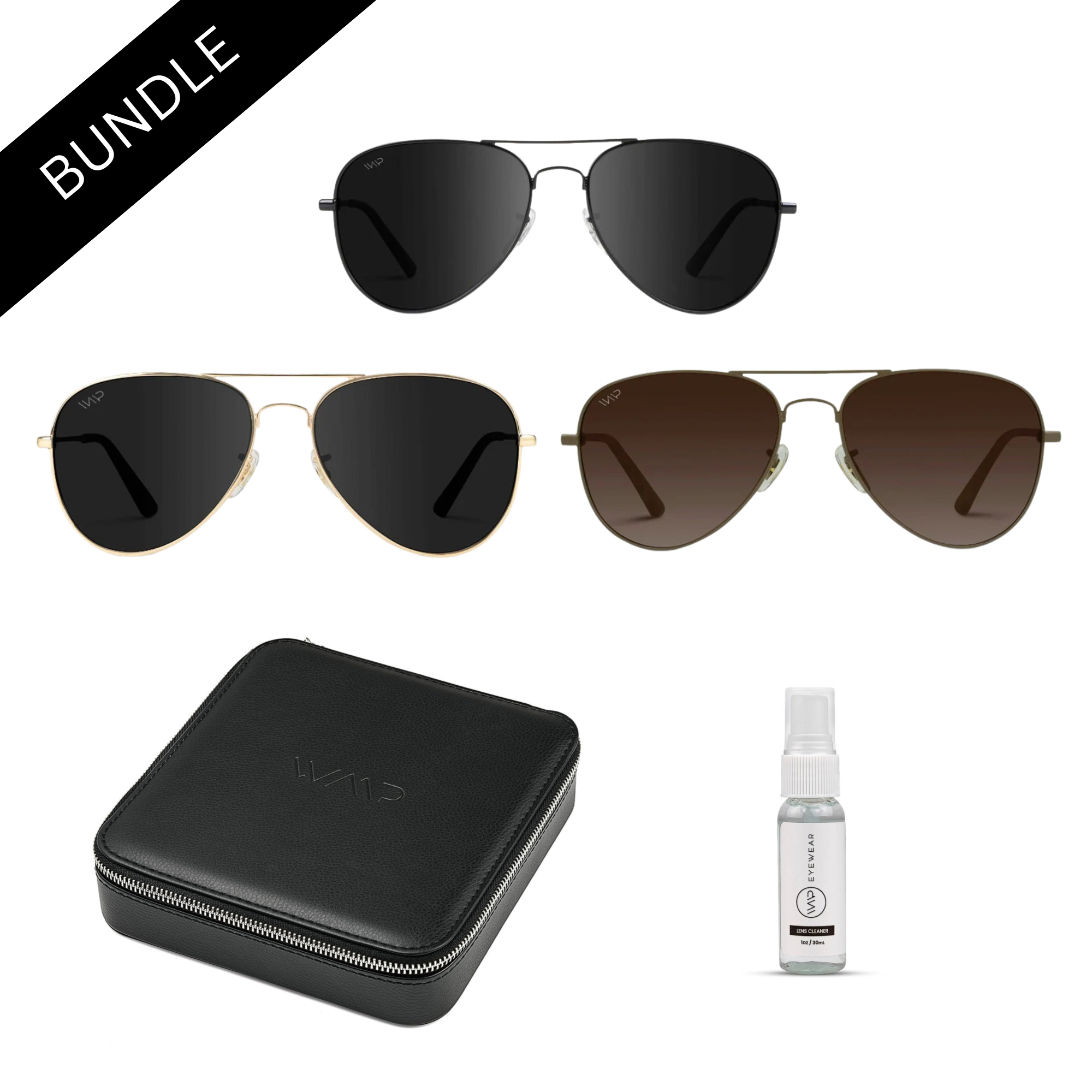 Aviator Kit Sunglasses Bundle by WMP Eyewear - Punch Watch Design 