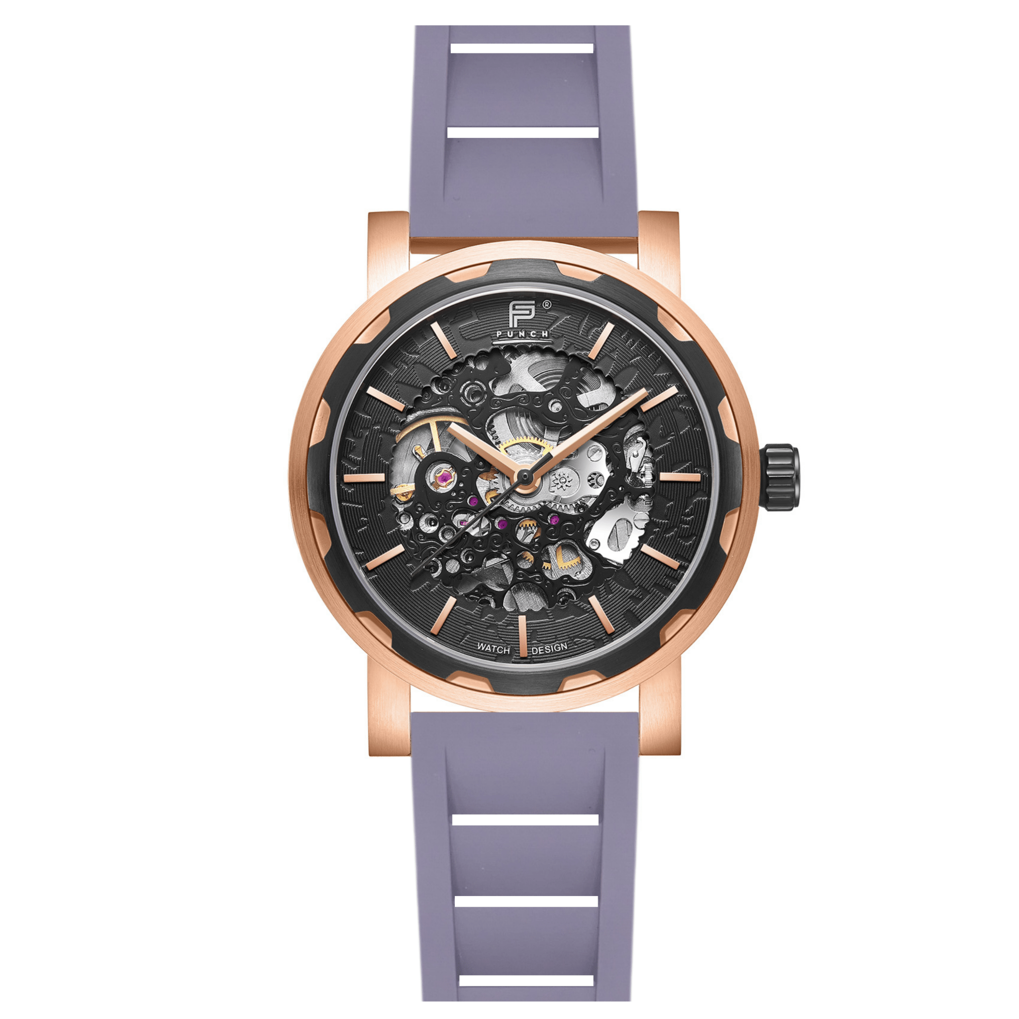 Mens Rose Gold Automatic Watch – Grey FKM Rubber Strap l PUNCH - PUNCH Watch & Eyewear - Punch Watch Design
