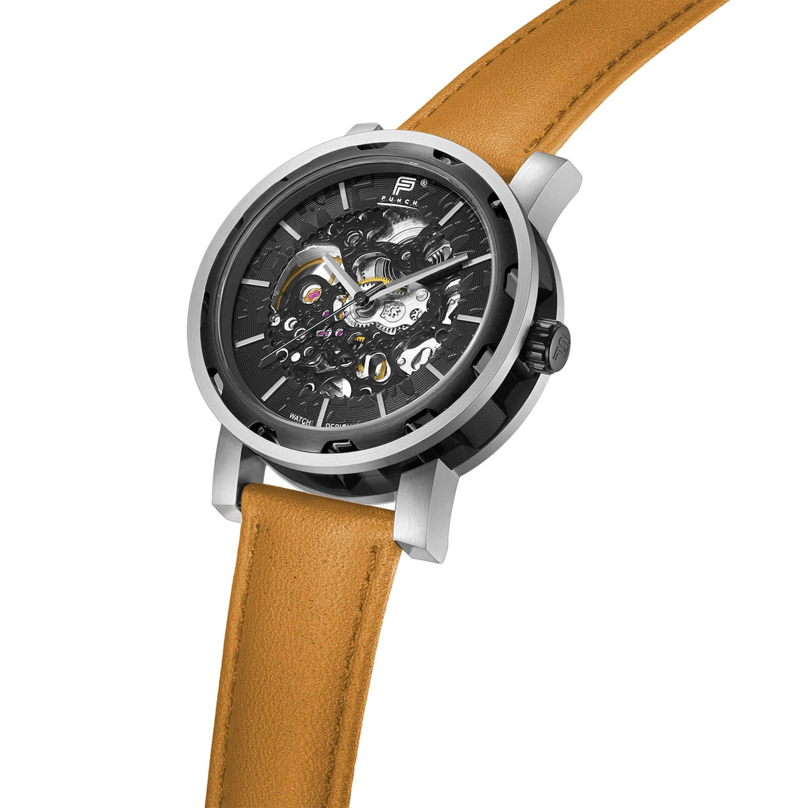 Mens Black Automatic Watch - Tan Leather Strap l PUNCH - PUNCH Watch & Eyewear - Punch Watch Design