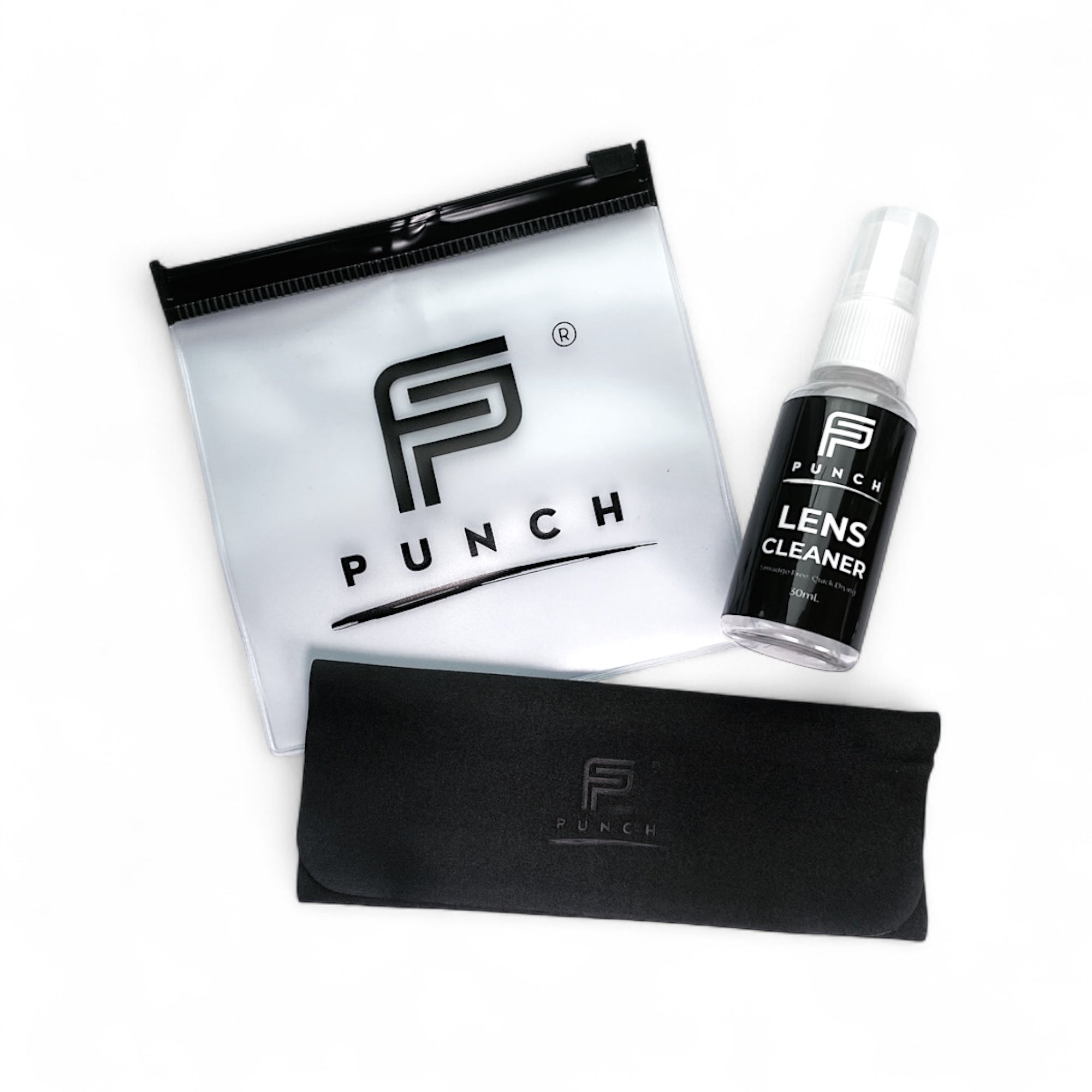 Eyewear Lens Cleaning Kit – Spray, Cloth & Zipper Bag - PUNCH Watch & Eyewear 