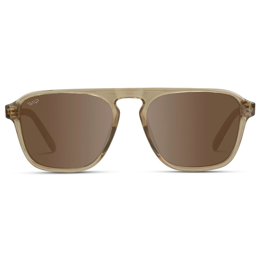 EMERSON Unisex Square Aviator Sunglasses in Crystal Brown by WMP Eyewear - Punch Watch Design 