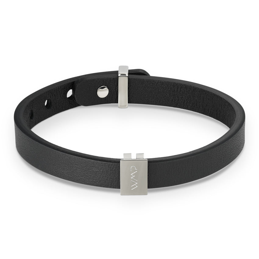 BRONX Men's Leather Wrap Bracelet in Black / Gun Metal by Wear Me Pro - Punch Watch Design 