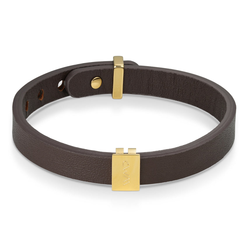 BRONX Men's Leather Wrap Bracelet in Dark Brown / Gold by Wear Me Pro - Punch Watch Design 
