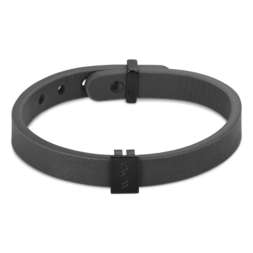 BRONX Men's Leather Wrap Bracelet in Grey / Black Metal by Wear Me Pro - Punch Watch Design 