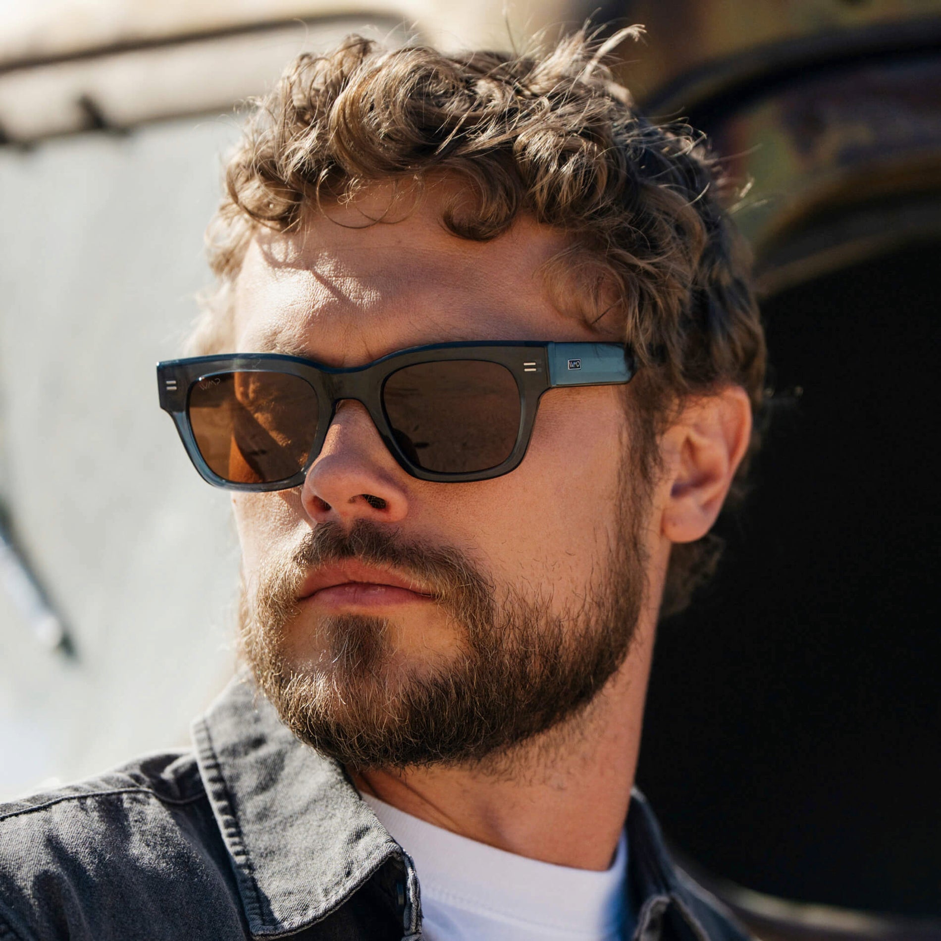 CLINT Men's Oversized Rectangular Sunglasses in Crystal Steel Blue by WMP Eyewear - PUNCH Watch & Eyewear - WMP Eyewear