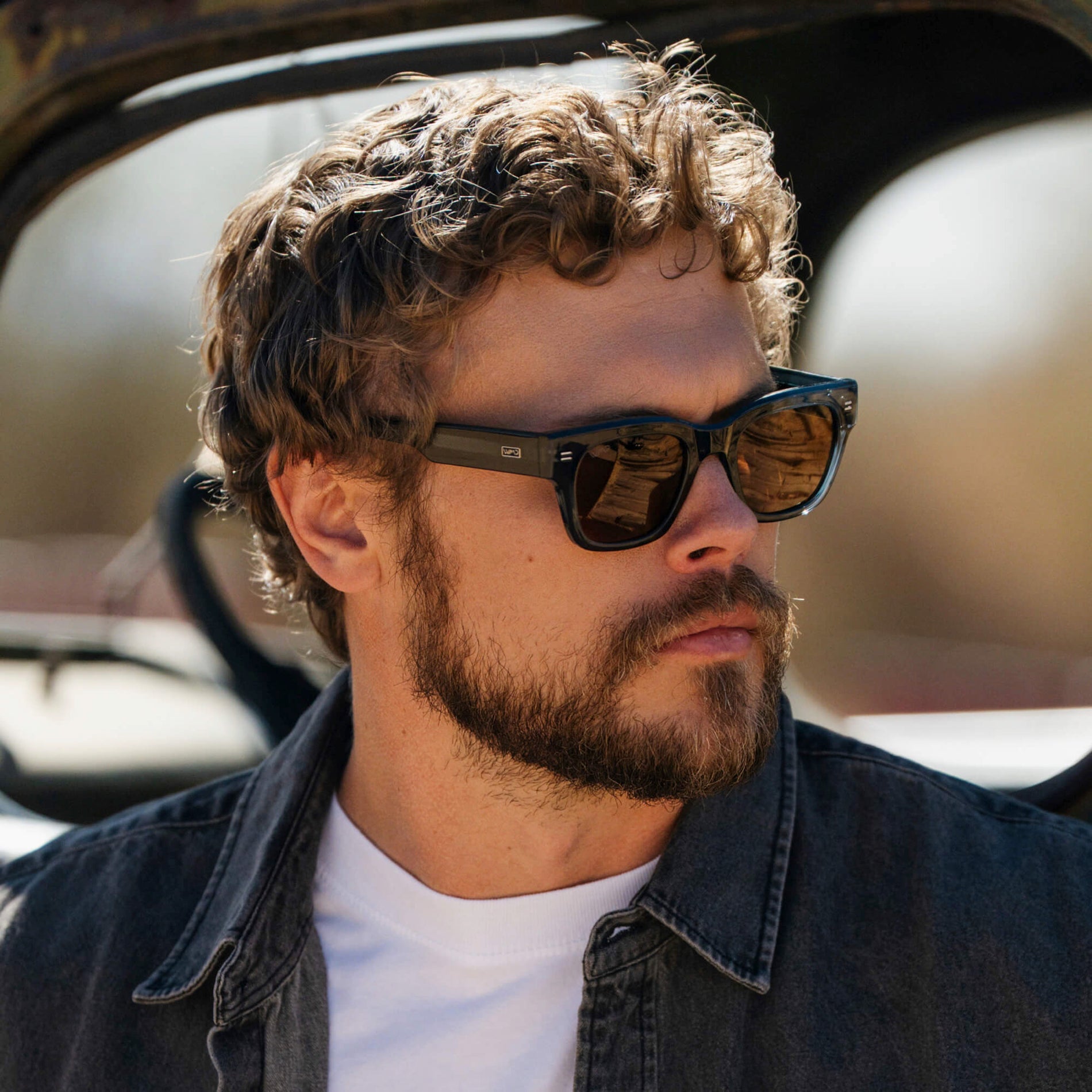 CLINT Men's Oversized Rectangular Sunglasses in Crystal Steel Blue by WMP Eyewear - PUNCH Watch & Eyewear - WMP Eyewear