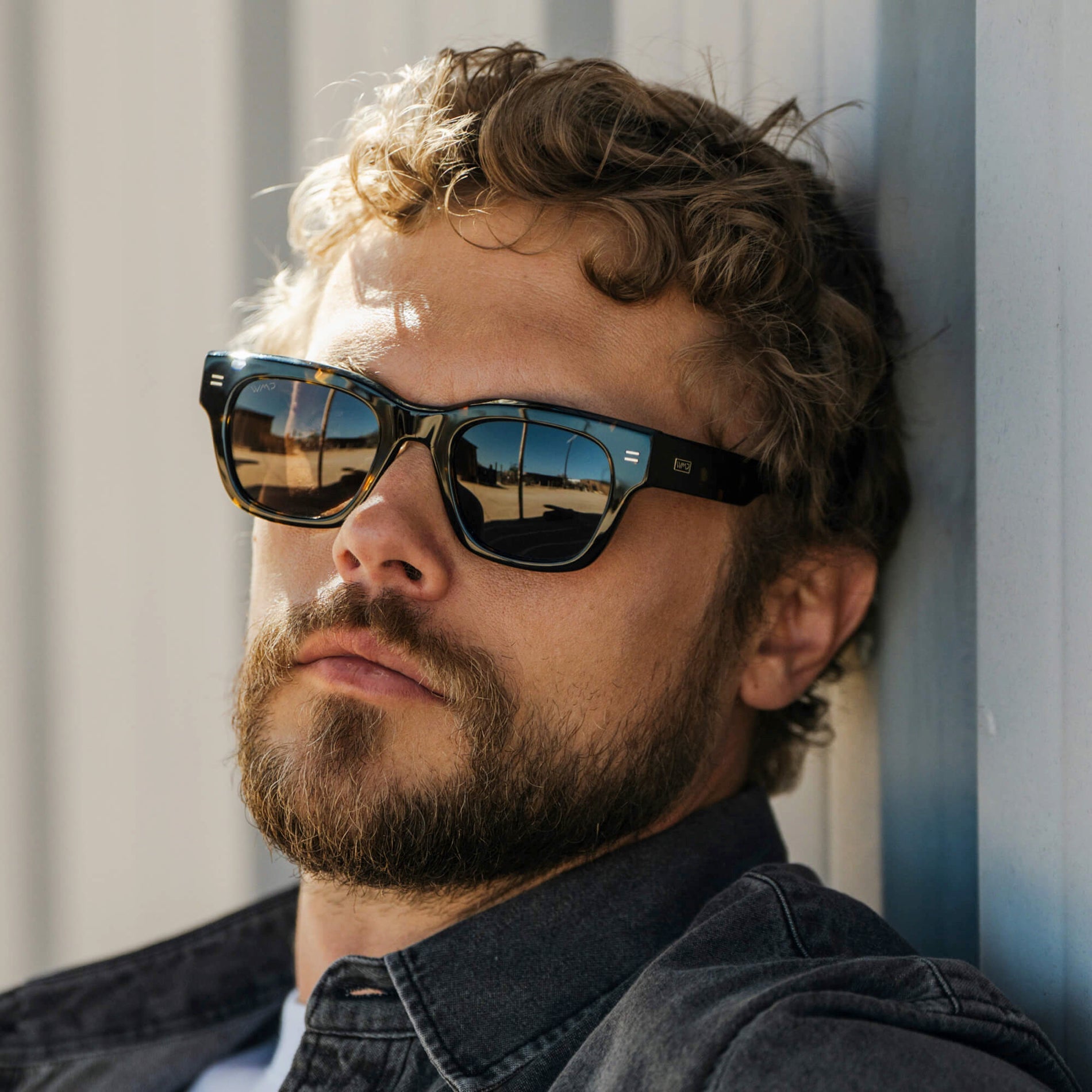 CLINT Men's Oversized Rectangular Sunglasses in Obsidian Gold Tortoise by WMP Eyewear - PUNCH Watch & Eyewear 