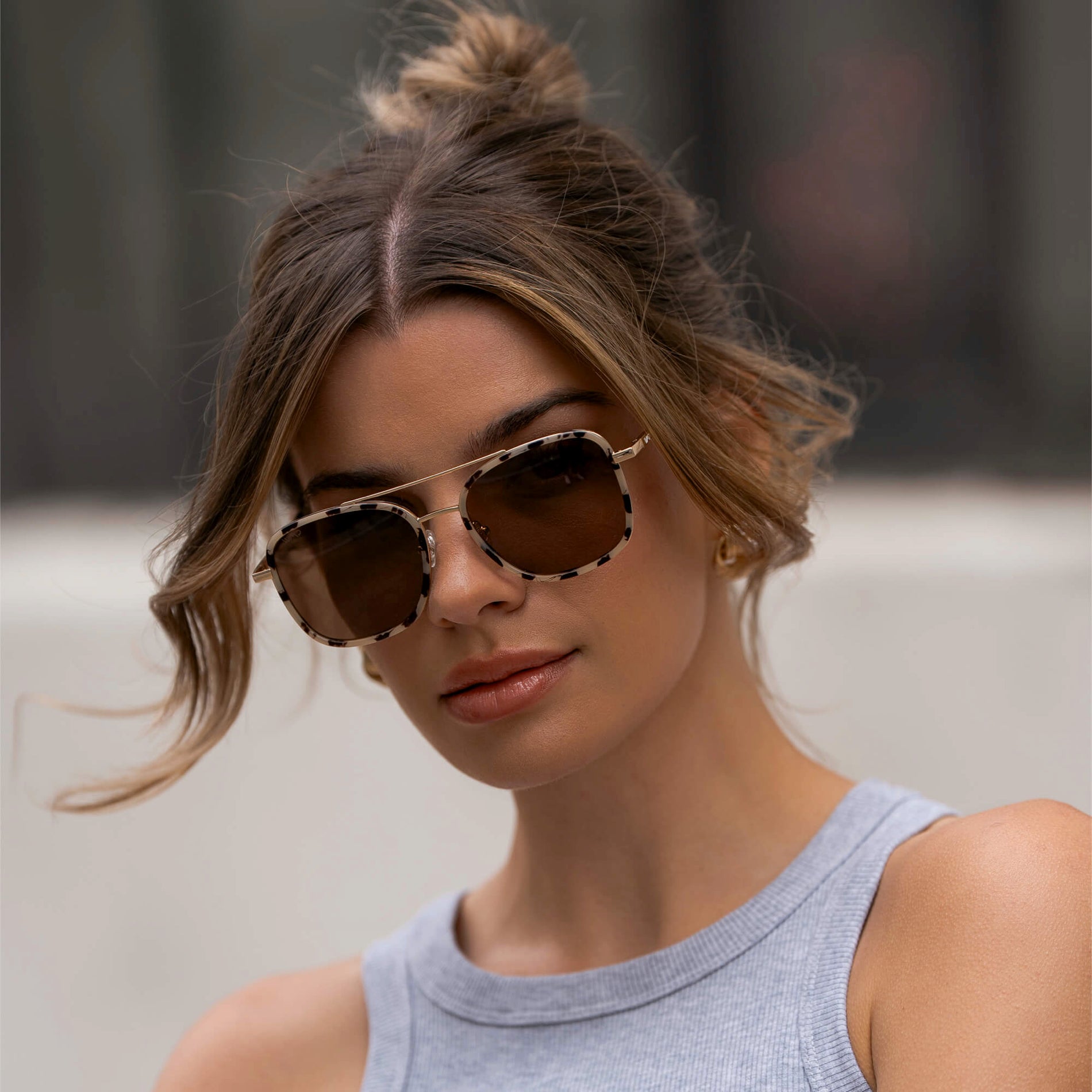 GIA Women's Square Oversized Aviator Sunglasses in Beige Tortoise by WMP Eyewear - PUNCH Watch & Eyewear - WMP Eyewear