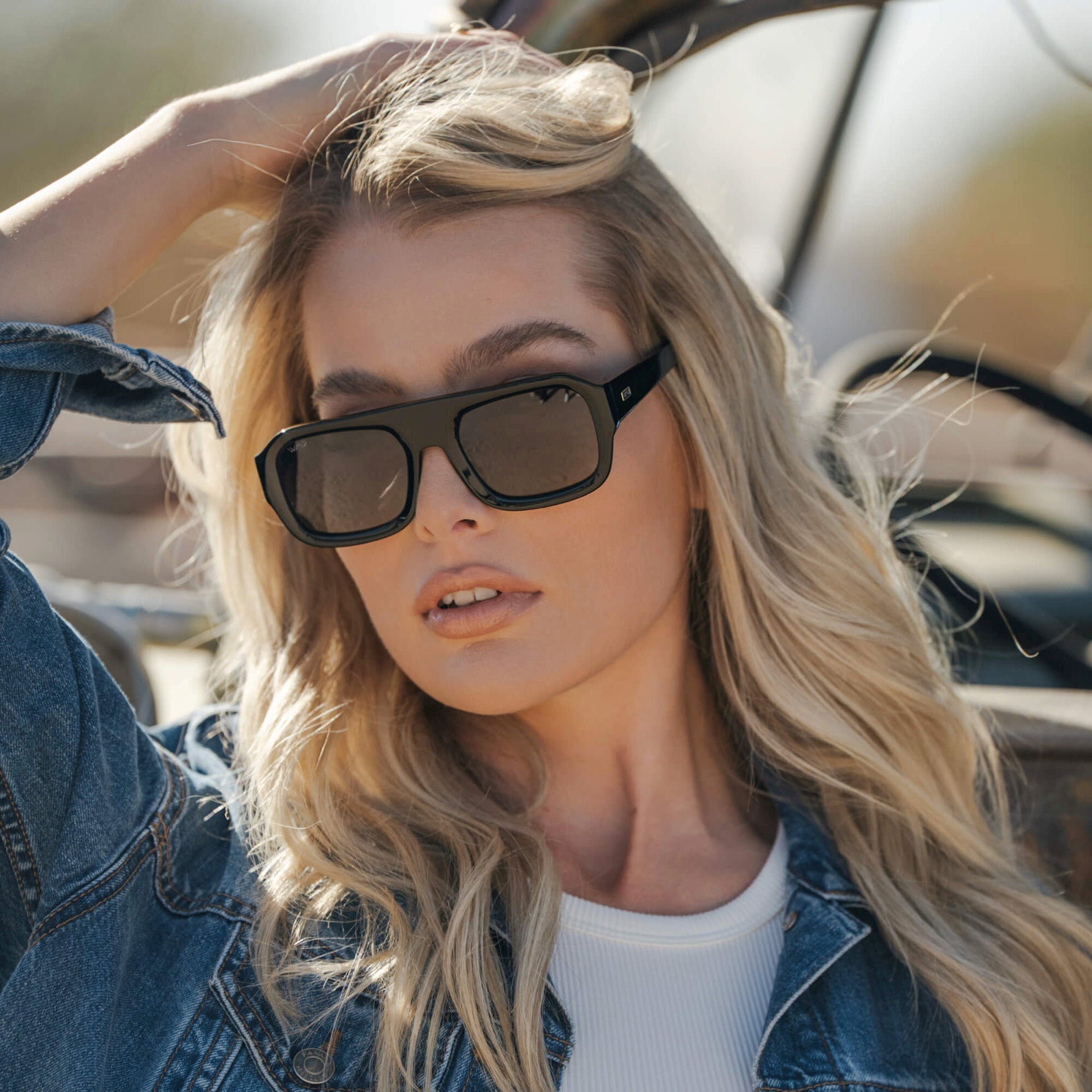 HARLEE Women's Oversized Rectangular Aviator in Black by WMP Eyewear - PUNCH Watch & Eyewear - WMP Eyewear