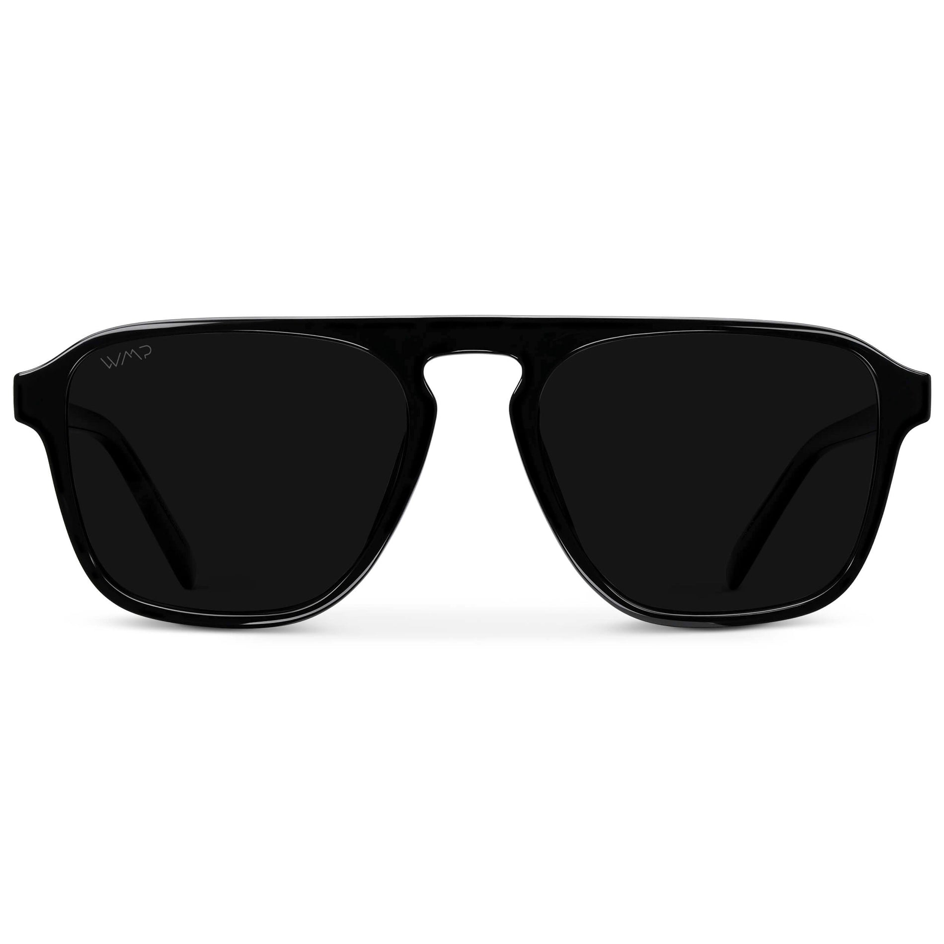 EMERSON Unisex Square Aviator Sunglasses in Triple Black by WMP Eyewear - Punch Watch Design 