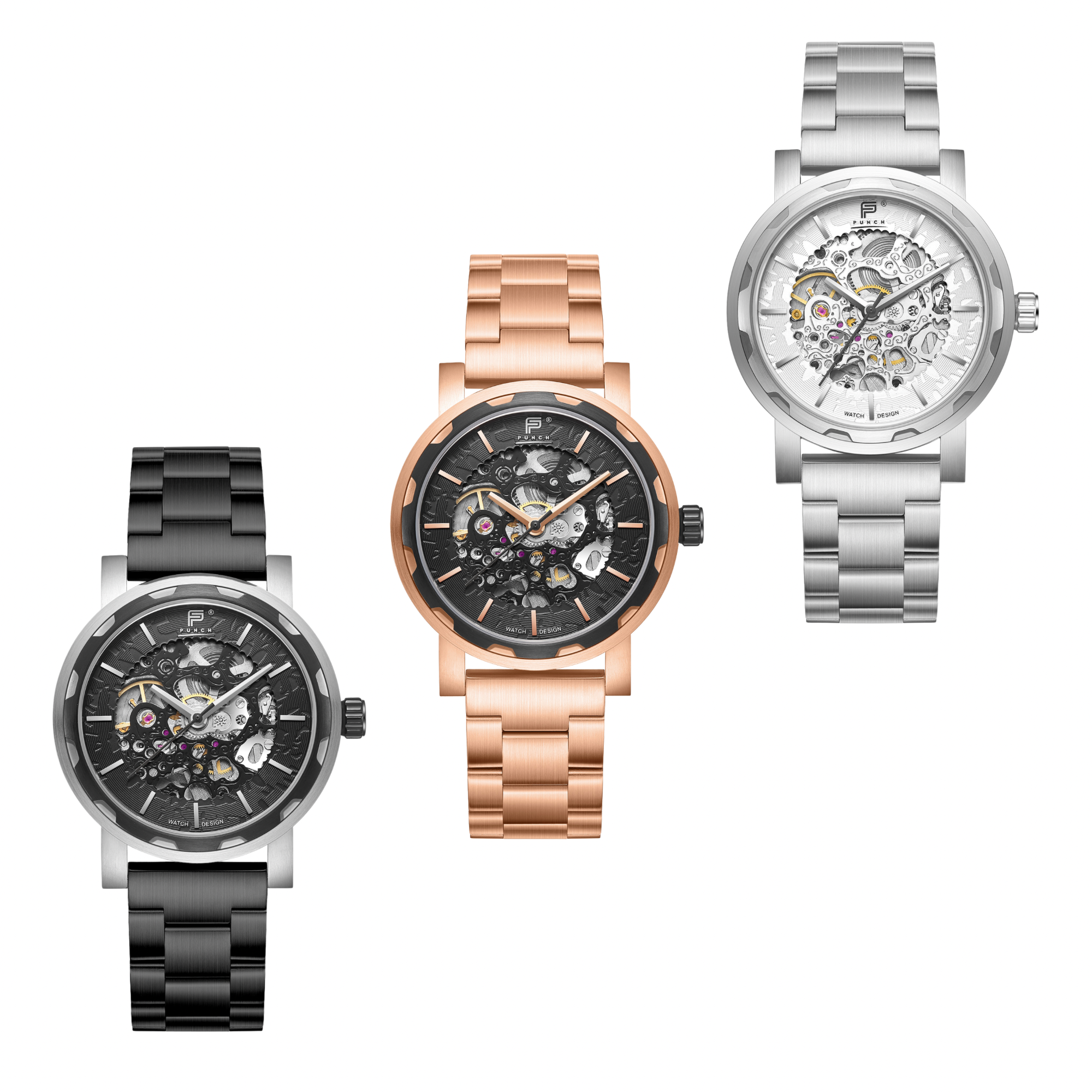 The SEMPER Automatic Watch Kit, Black, Rose Gold, Silver - Punch Watch Design 