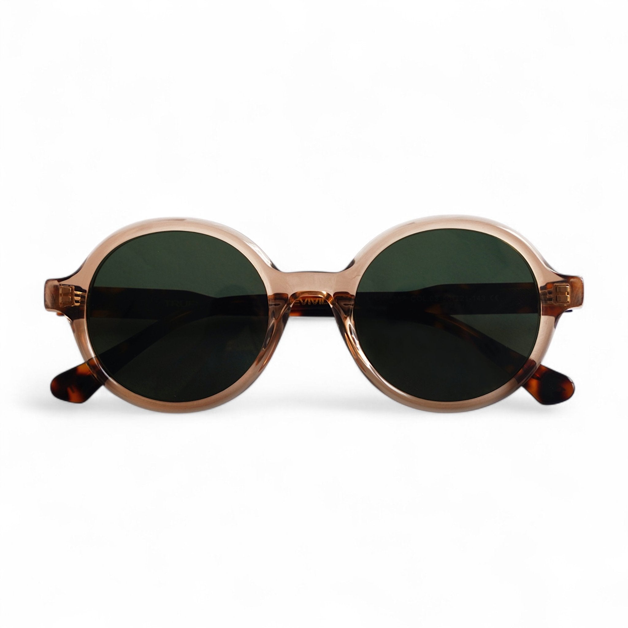 KIVA Fully Rounded Champagne Sunglasses, Tortoise Arms, Green Lens by TrueVivid - PUNCH Watch & Eyewear - TRUEVIVID