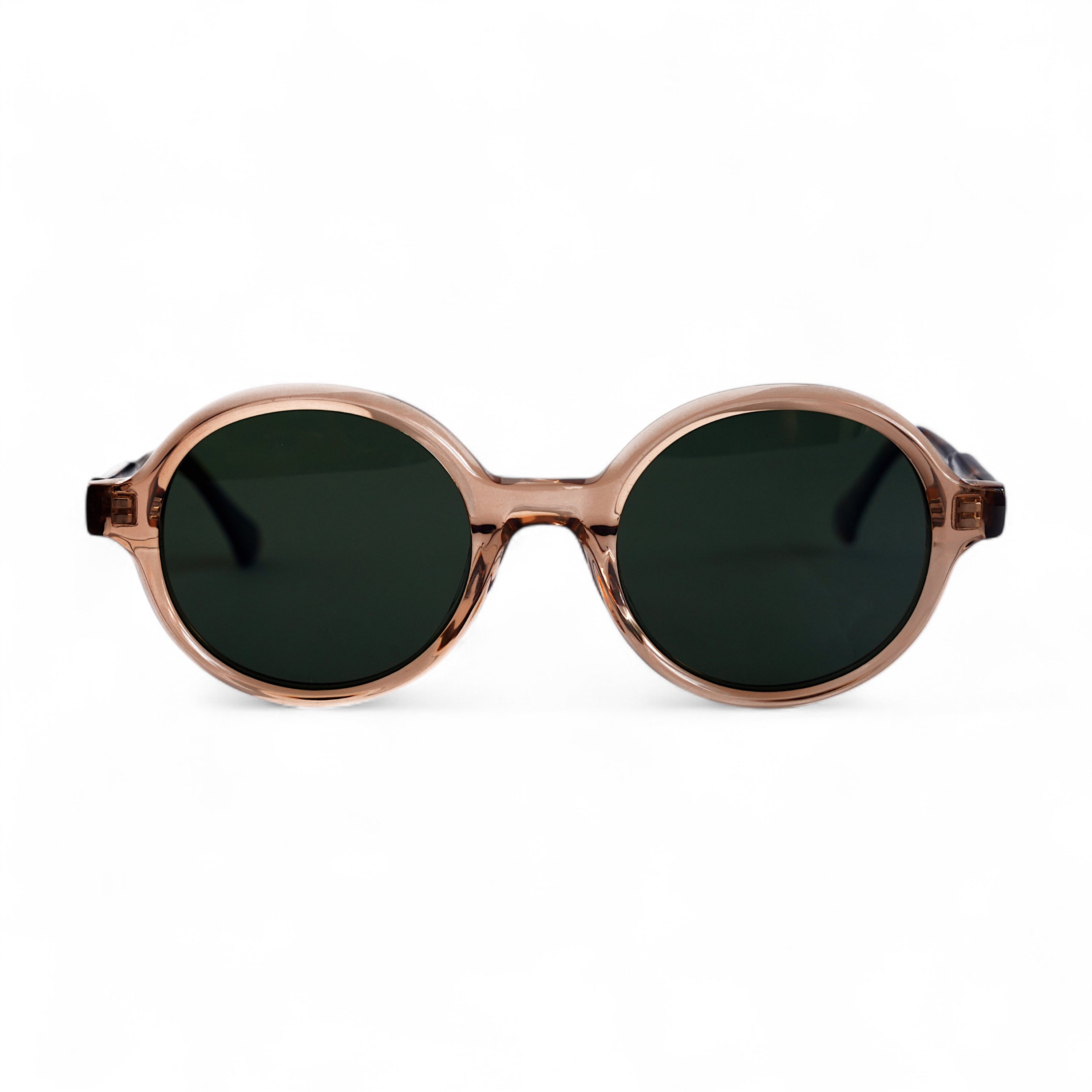 KIVA Fully Rounded Champagne Sunglasses, Tortoise Arms, Green Lens by TrueVivid - PUNCH Watch & Eyewear 