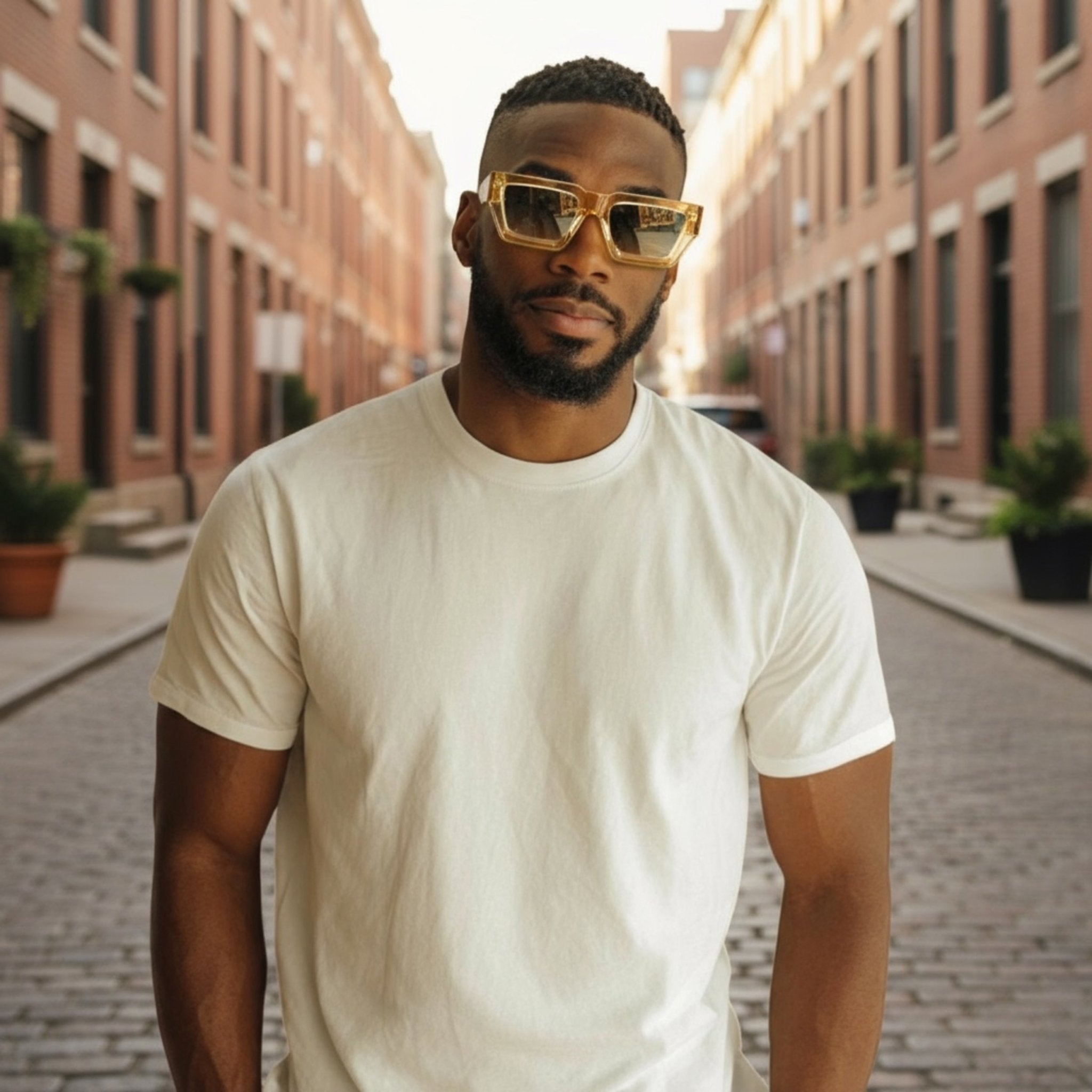 KLINT Bold Geometric Sunglasses, Champagne Light Green Lens by TrueVivid Eyewear - PUNCH Watch & Eyewear - TRUEVIVID