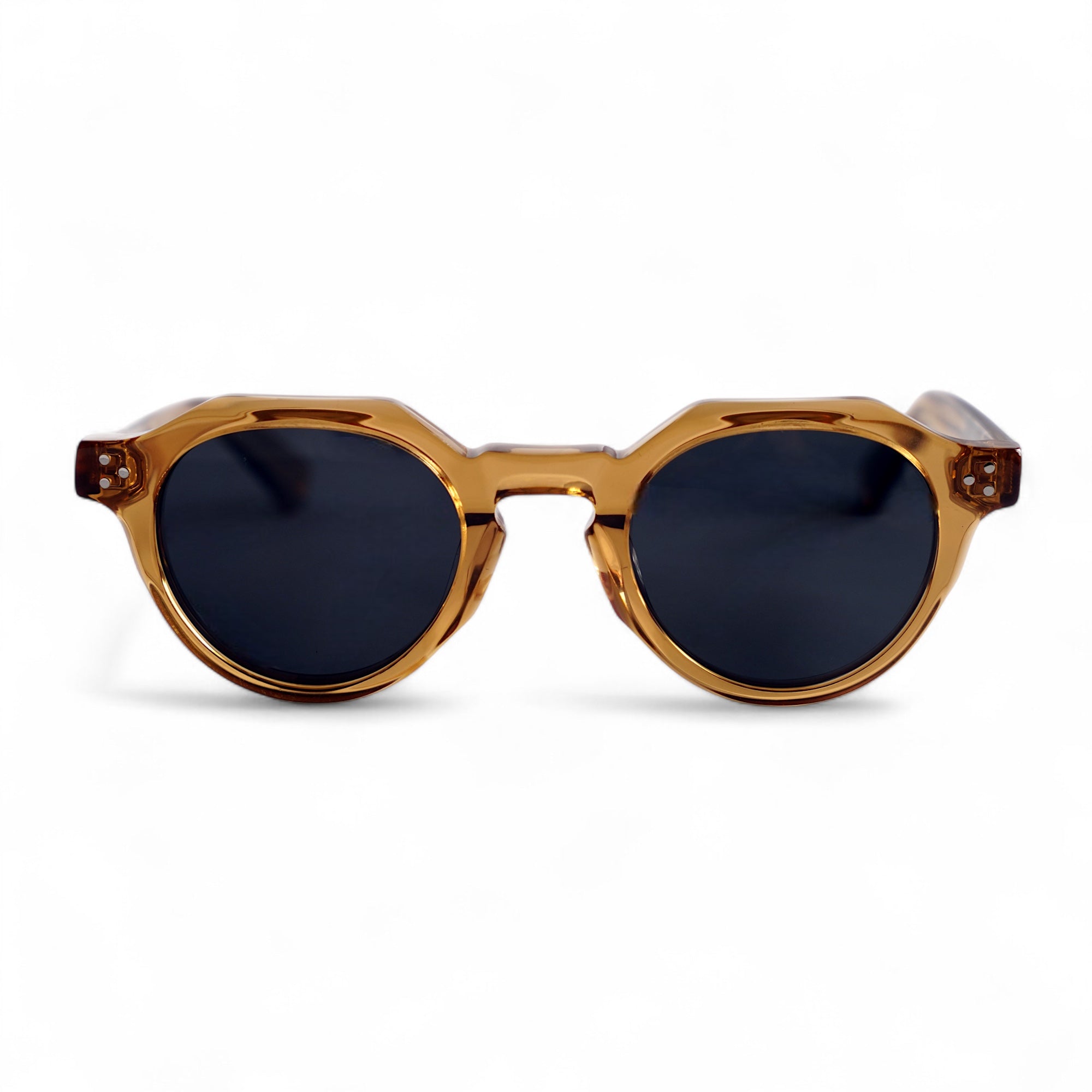 LOEN Thick Hexagonal Polarised Sunglasses, Honey Brown, Grey Lens by TrueVivid