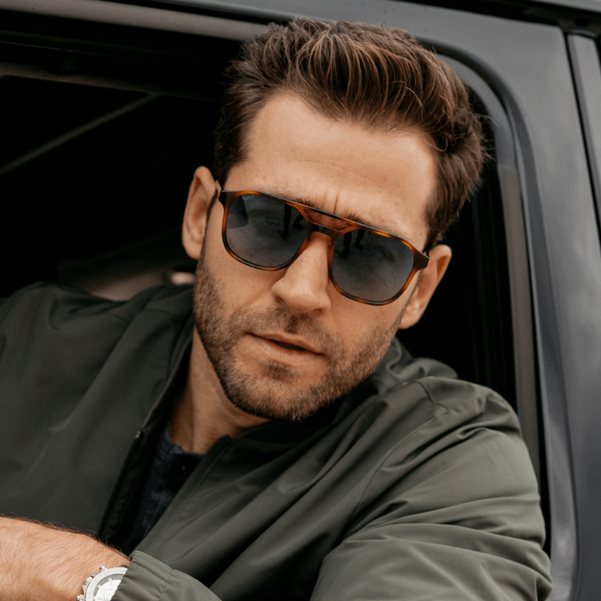 HUNTER Men's Double Bridge Aviator Sunglasses in Whiskey Brown Tortoise by WMP Eyewear - PUNCH Watch & Eyewear - WMP Eyewear