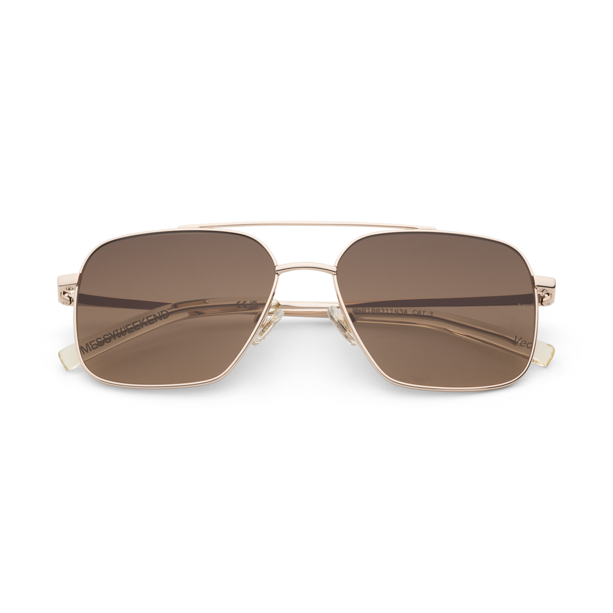 VEO Gold Brown Gradient Navigator Metal Frame Sunglasses by Messy Weekend