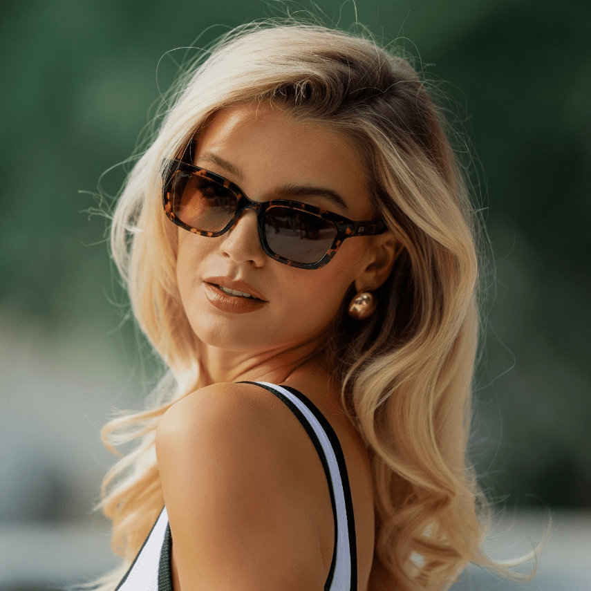 VIVIAN Slim Rectangular Women's Sunglasses in Ember Tortoise by WMP Eyewear - PUNCH Watch & Eyewear - WMP Eyewear