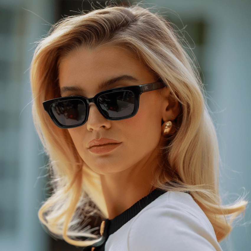 VIVIAN Slim Rectangular Women's Sunglasses in Triple Black by WMP Eyewear - PUNCH Watch & Eyewear - WMP Eyewear