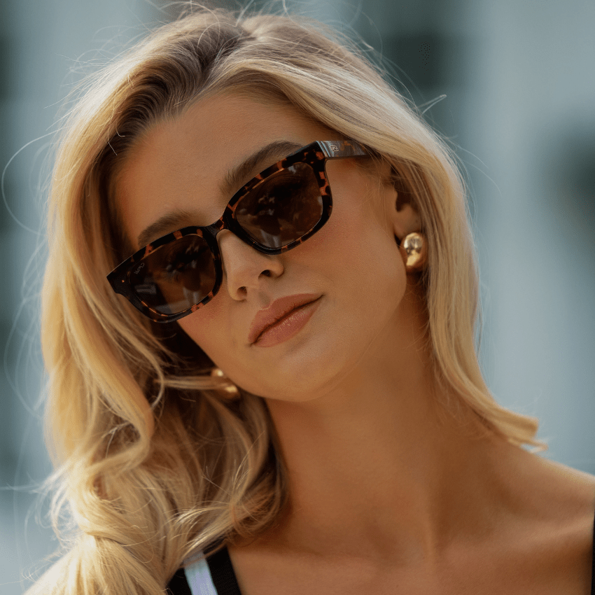 VIVIAN Slim Rectangular Women's Sunglasses in Ember Tortoise by WMP Eyewear - PUNCH Watch & Eyewear - WMP Eyewear
