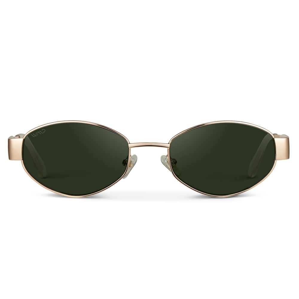 VERONA Oval Thick Framed Women's Sunglasses in Gold, Green by WMP Eyewear - Punch Watch Design 
