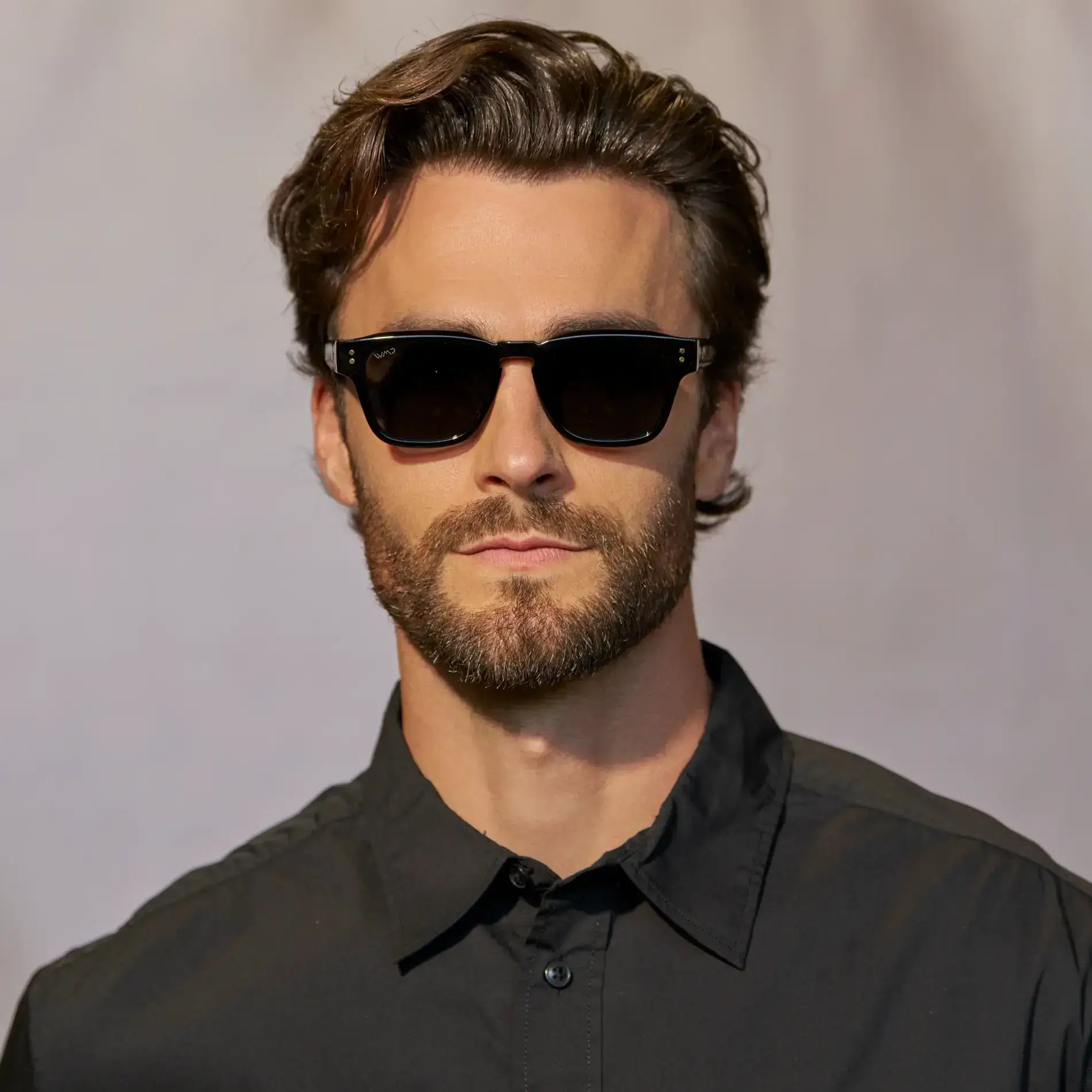 WAYNE Men's Bold Rectangular Polarised Sunglasses in Triple Black by WMP Eyewear