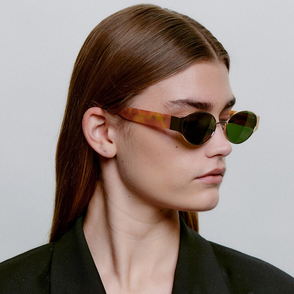 Akjaerbede Bella Oval Sunglasses - Gold Metal Frame / Burn Amber Temples - PUNCH Watch & Eyewear - A.KJÆRBEDE
