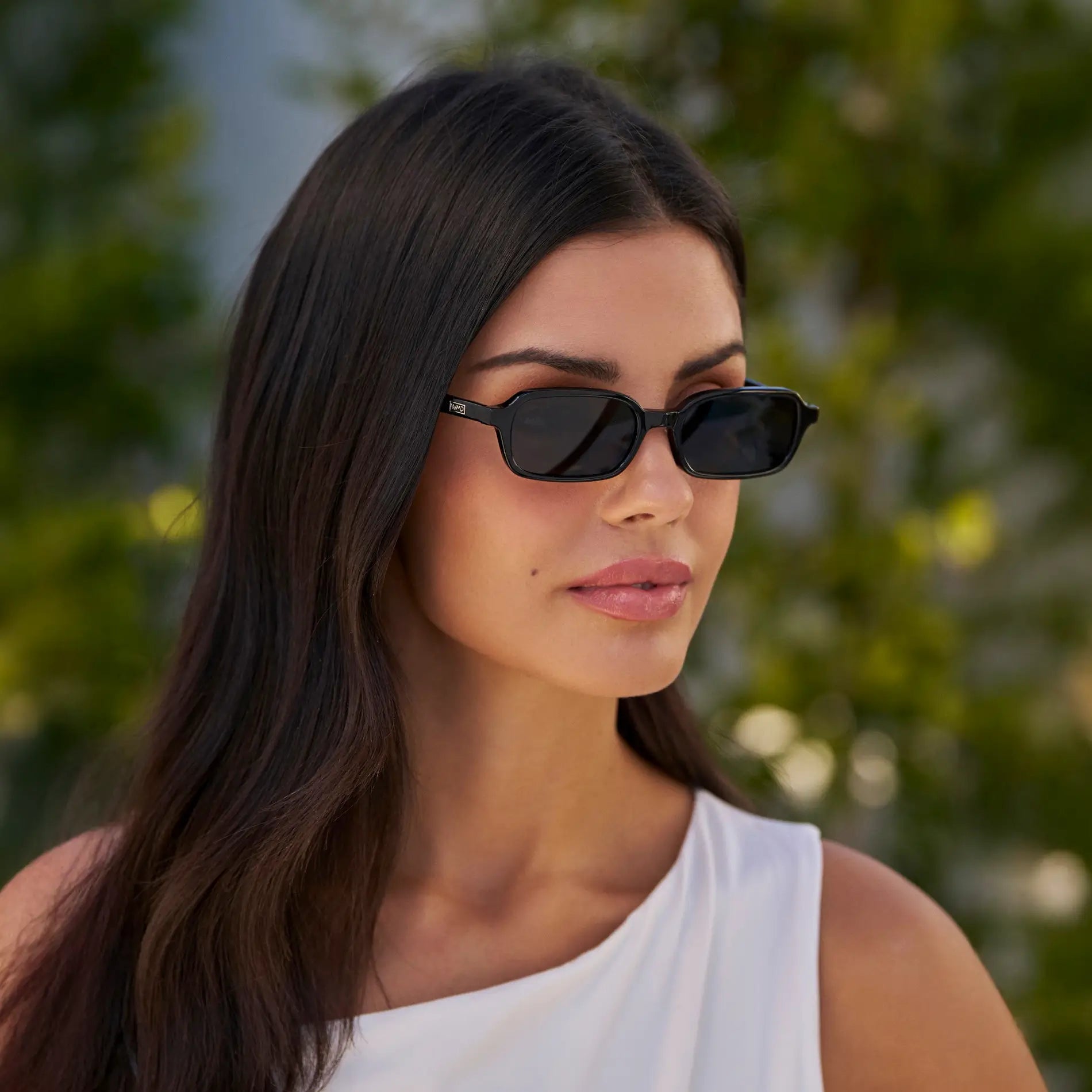 AYLA Slim Rectangular Sunglasses in Triple Black by WMP Eyewear - PUNCH Watch & Eyewear - WMP Eyewear