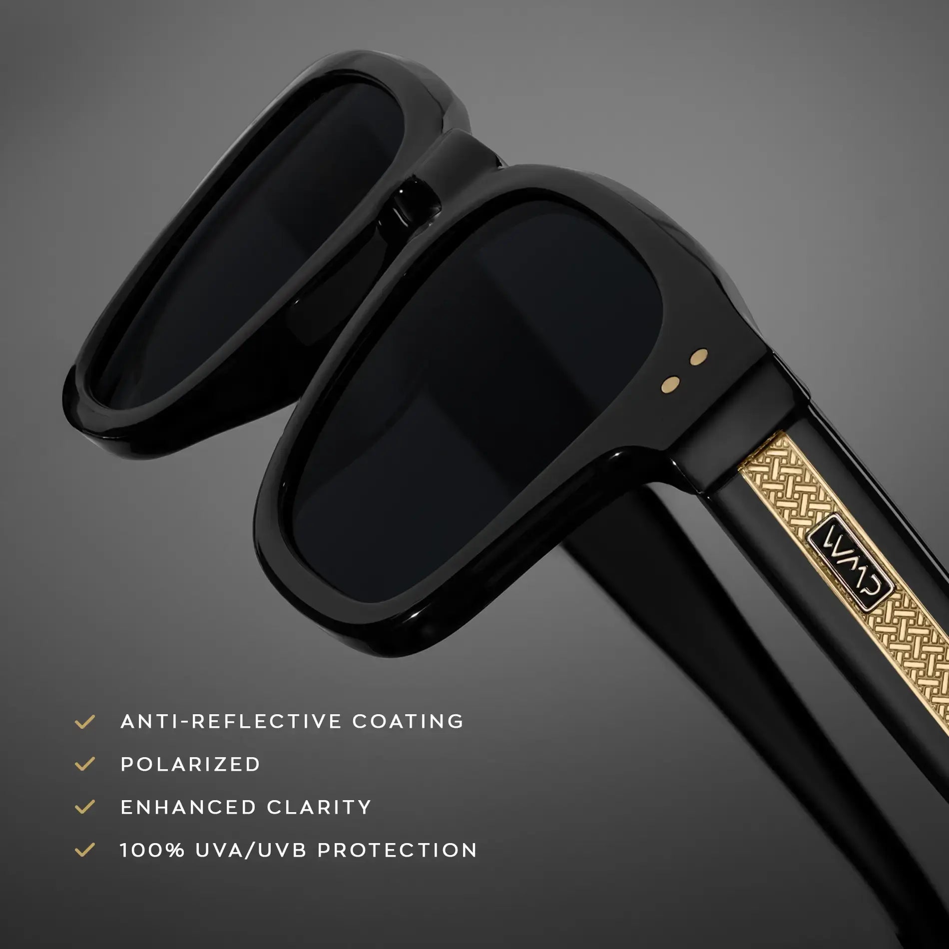 WAYNE Men's Bold Rectangular Polarised Sunglasses in Triple Black by WMP Eyewear