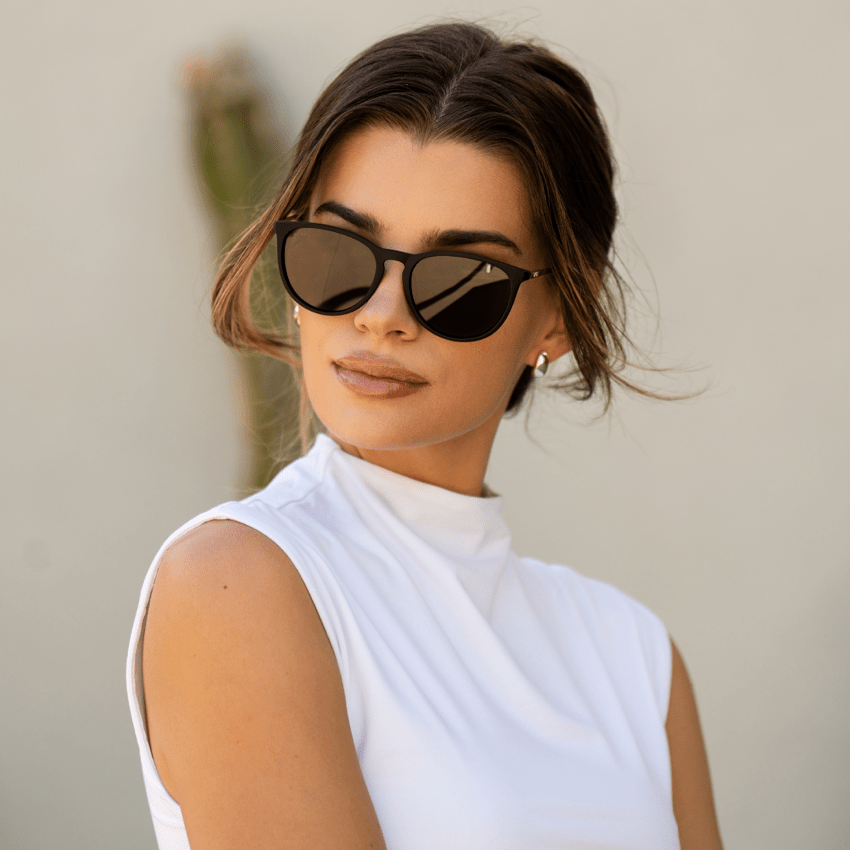 DREW Round Polarized Women's Sunglasses in Black/Gold by WMP Eyewear - PUNCH Watch & Eyewear - WMP Eyewear