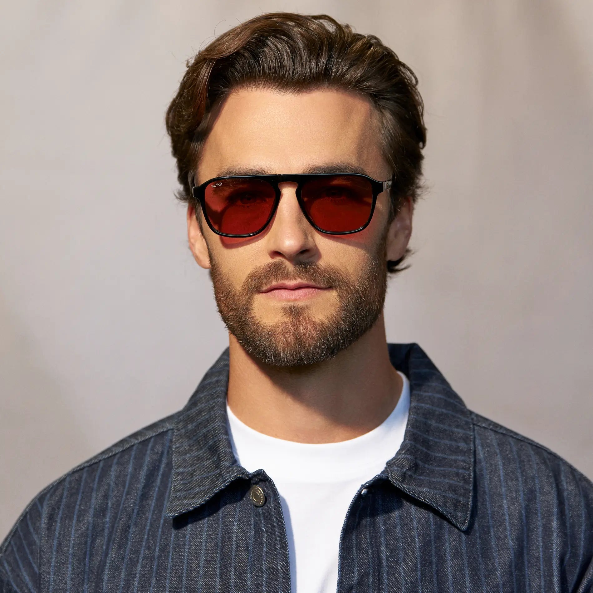 EMERSON Unisex Square Aviator Sunglasses in Black - Red Tinted Lenses l WMP Eyewear - PUNCH Watch & Eyewear - WMP Eyewear