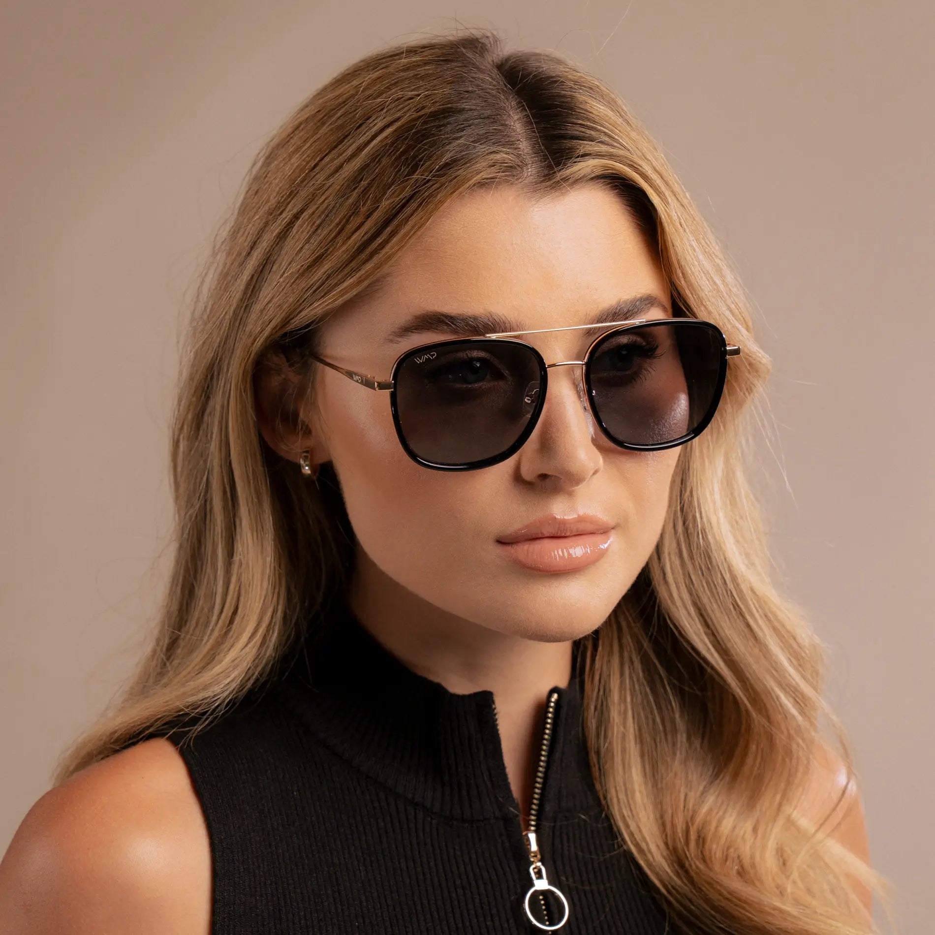 GIA Women's Square Oversized Aviator Sunglasses in Black l WMP Eyewear - PUNCH Watch & Eyewear - WMP Eyewear