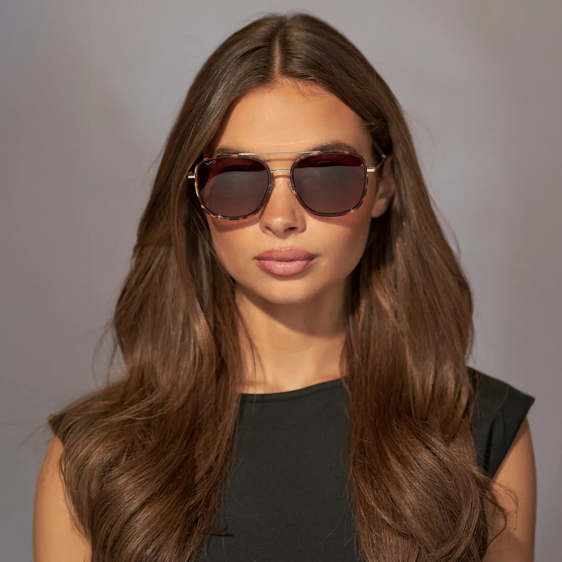 GIA Women's Square Oversized Aviator Sunglasses in Ruby Tortoise l WMP Eyewear - PUNCH Watch & Eyewear - WMP Eyewear