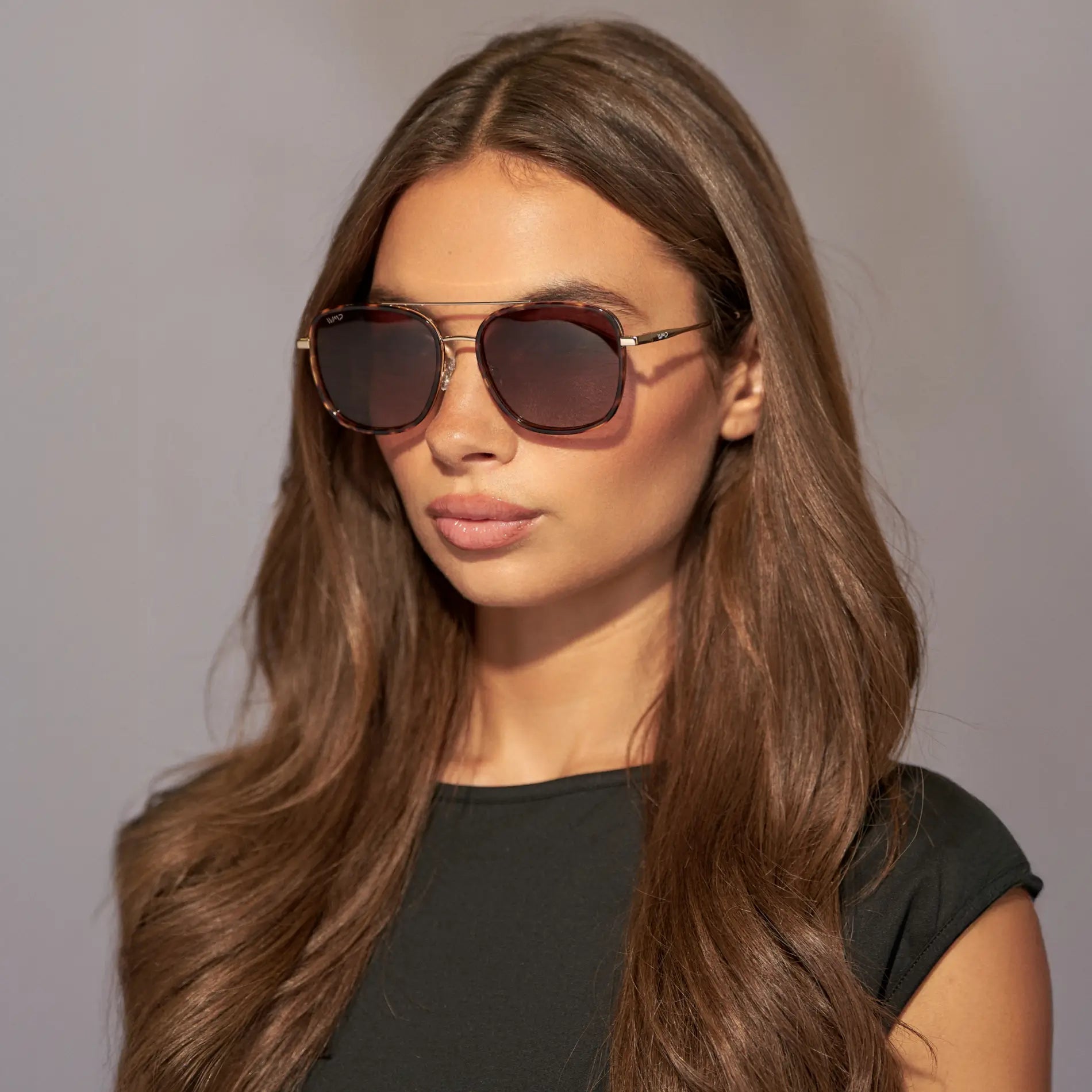 GIA Women's Square Oversized Aviator Sunglasses in Ruby Tortoise l WMP Eyewear - PUNCH Watch & Eyewear - WMP Eyewear