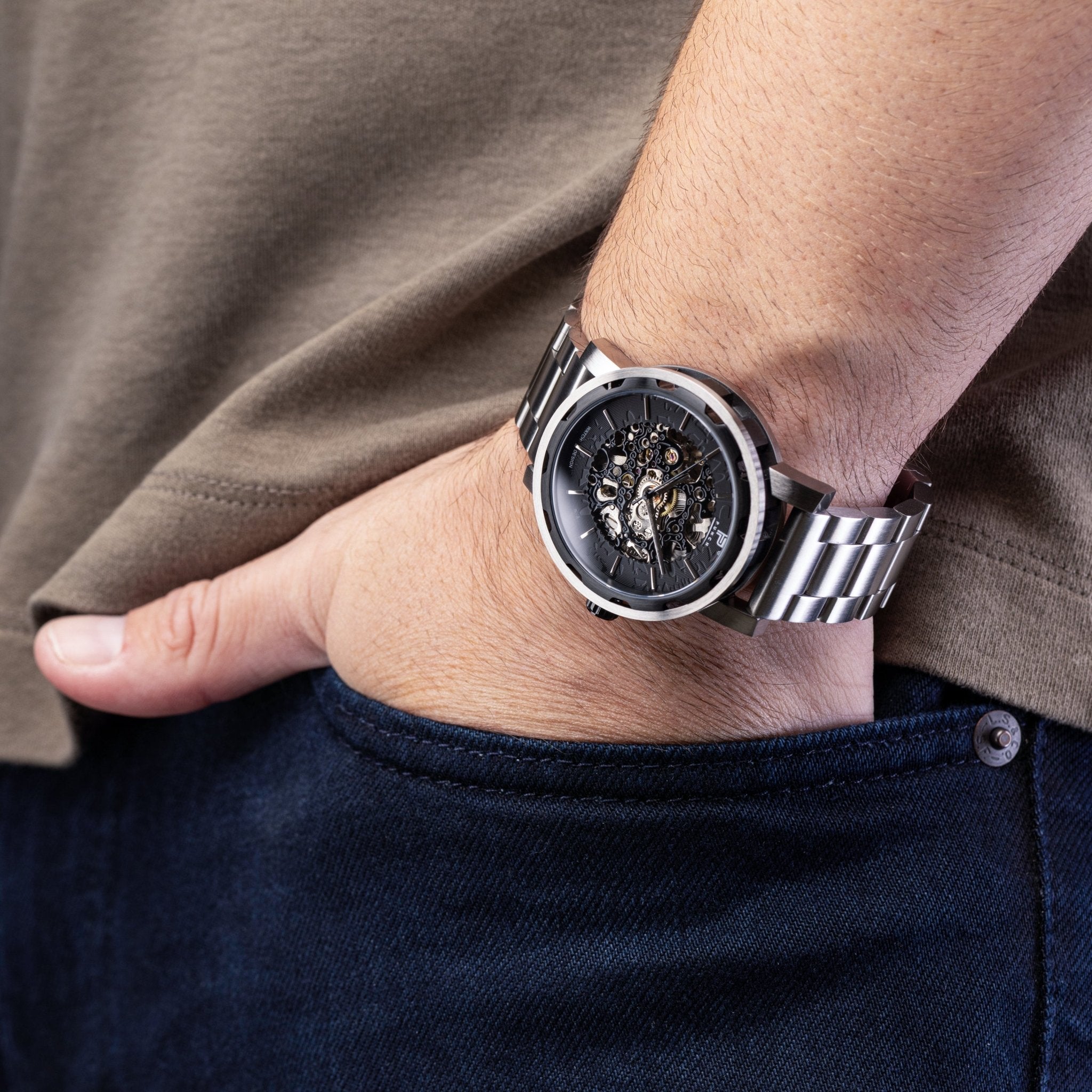 【未使用/値下げ】uhr サンハット　ブラック Mens Black Automatic Watch | Stainless Steel Black Strap – PUNCH