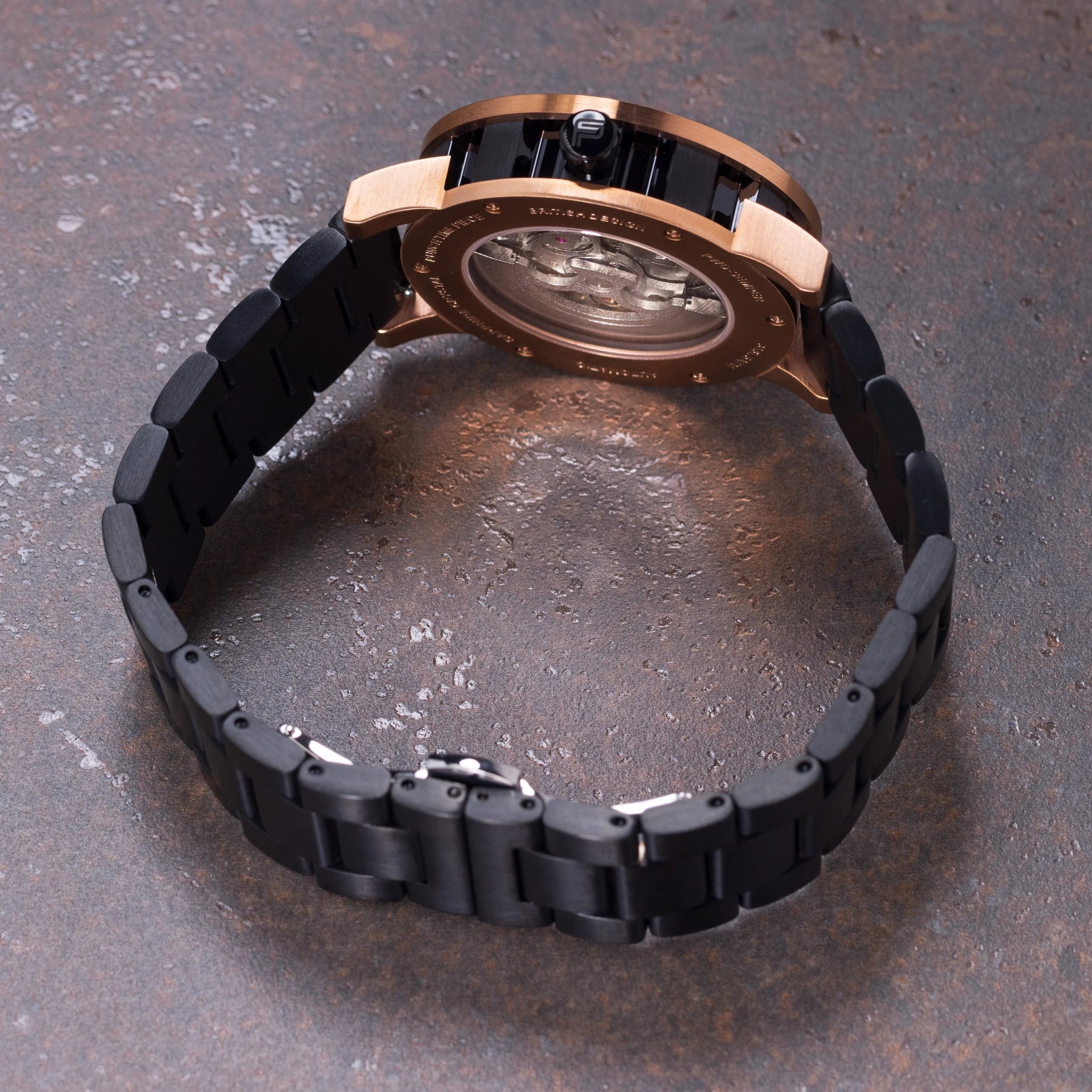 Mens Rose Gold Automatic Watch - Black Stainless Steel Strap l PUNCH - PUNCH Watch & Eyewear - Punch Watch Design